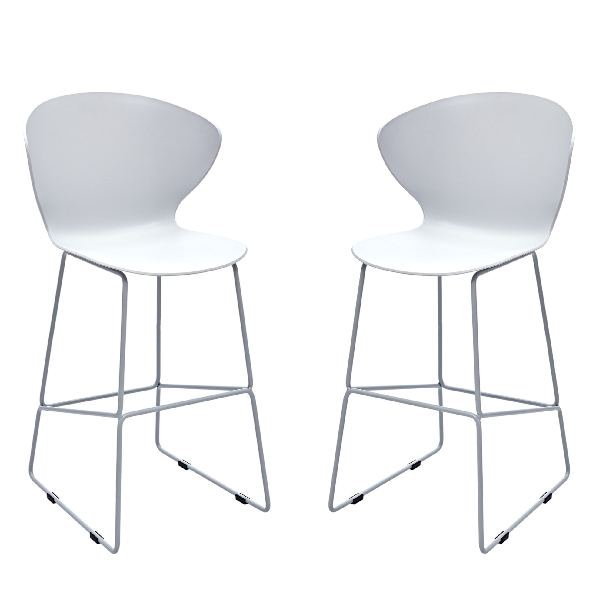 Set of Two 26" White and Silver Heavy Duty Plastic and Metal Low Back Counter Height Bar Chairs