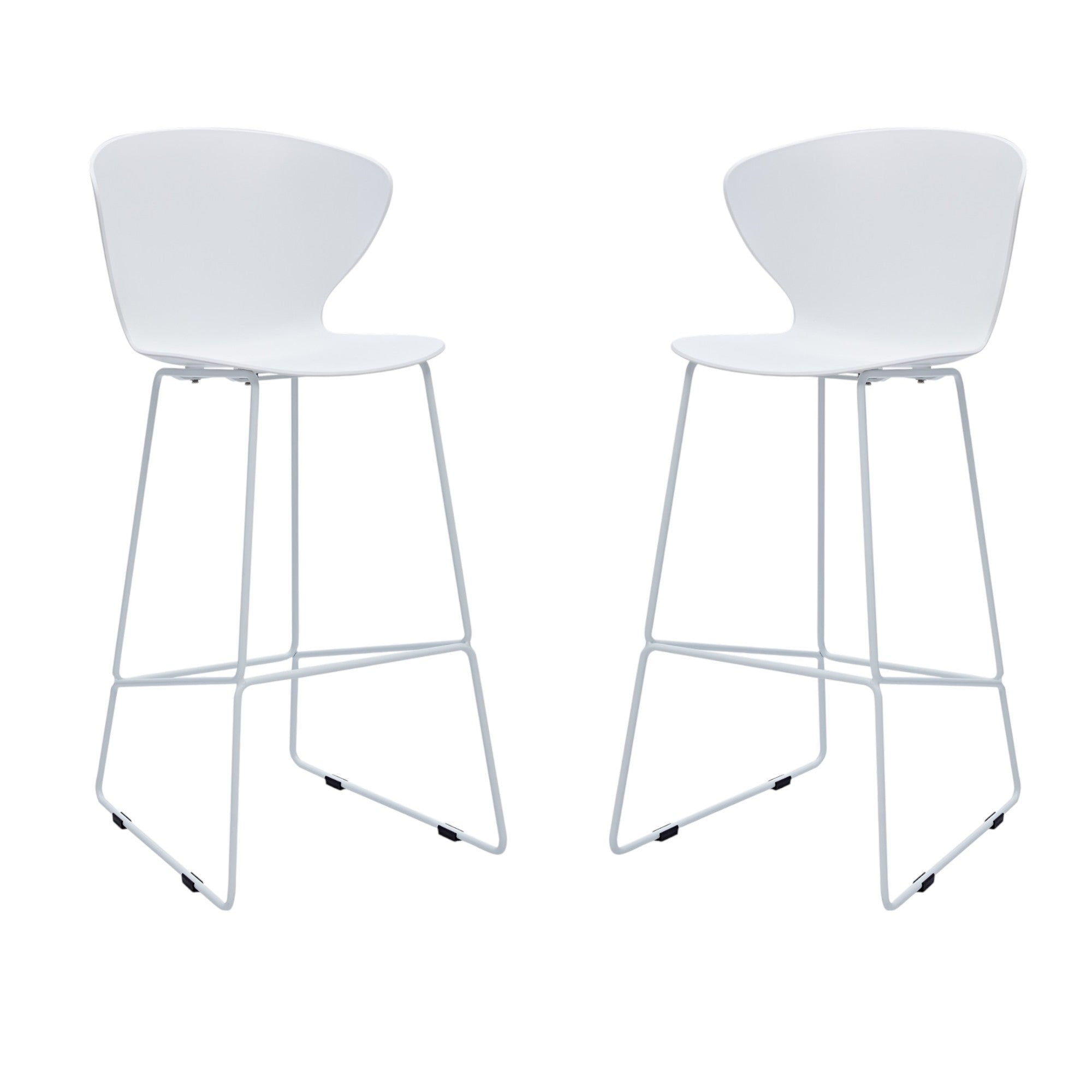 Set of Two 30" White and Silver Heavy Duty Plastic and Metal Low Back Bar Height Bar Chairs