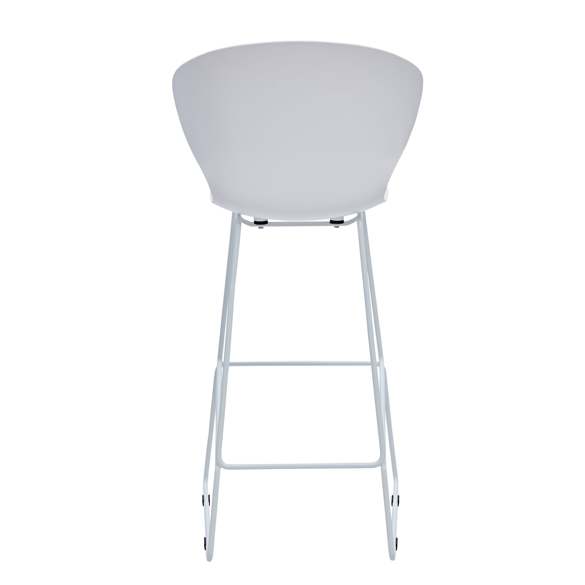 Set of Two 30" White and Silver Heavy Duty Plastic and Metal Low Back Bar Height Bar Chairs