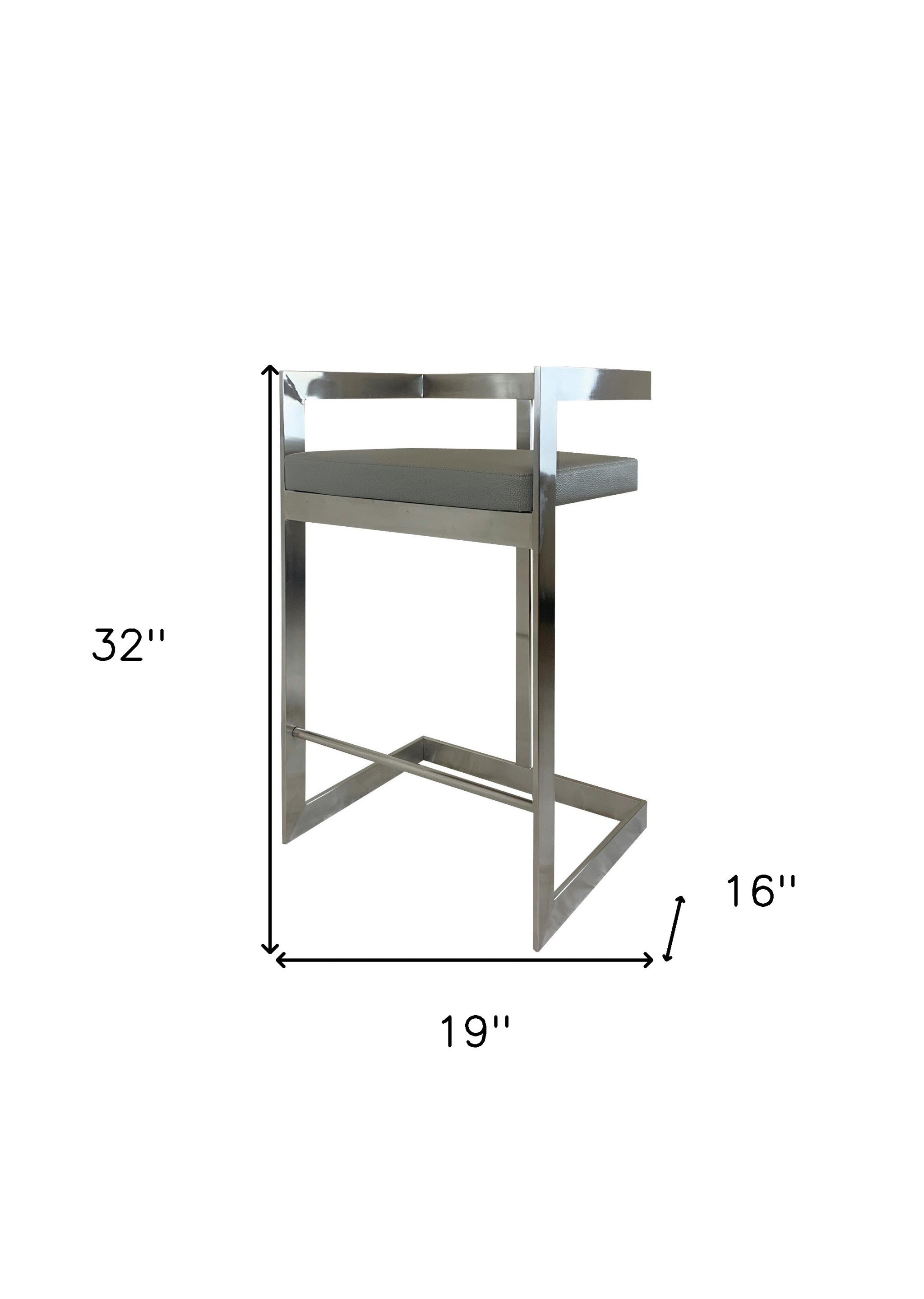 26" Gray and Silver Faux Leather and Metal Low Back Counter Height Bar Chair