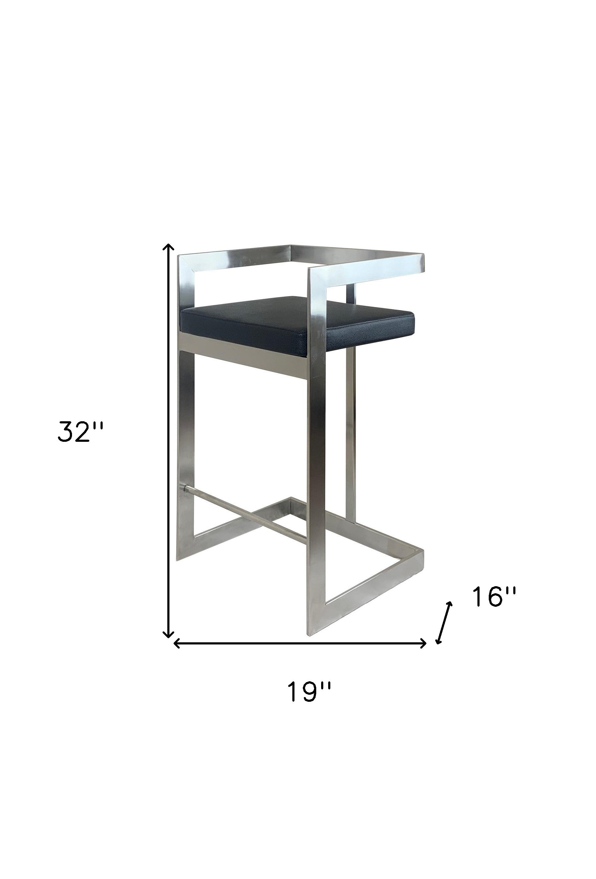 26" Black and Silver Faux Leather and Metal Low Back Counter Height Bar Chair