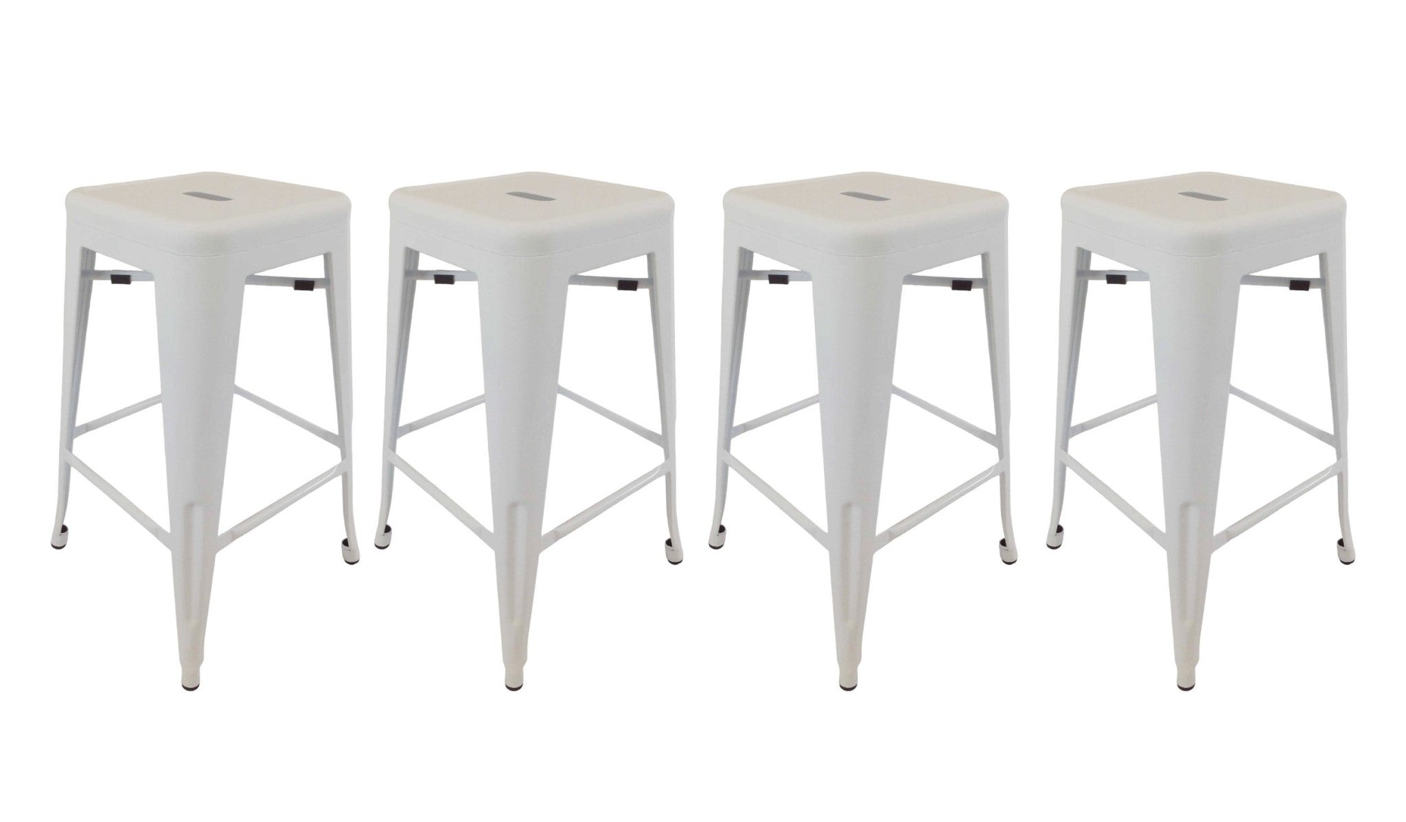 Set of Four 30" White Steel and Metal Backless Bar Height Bar Chairs