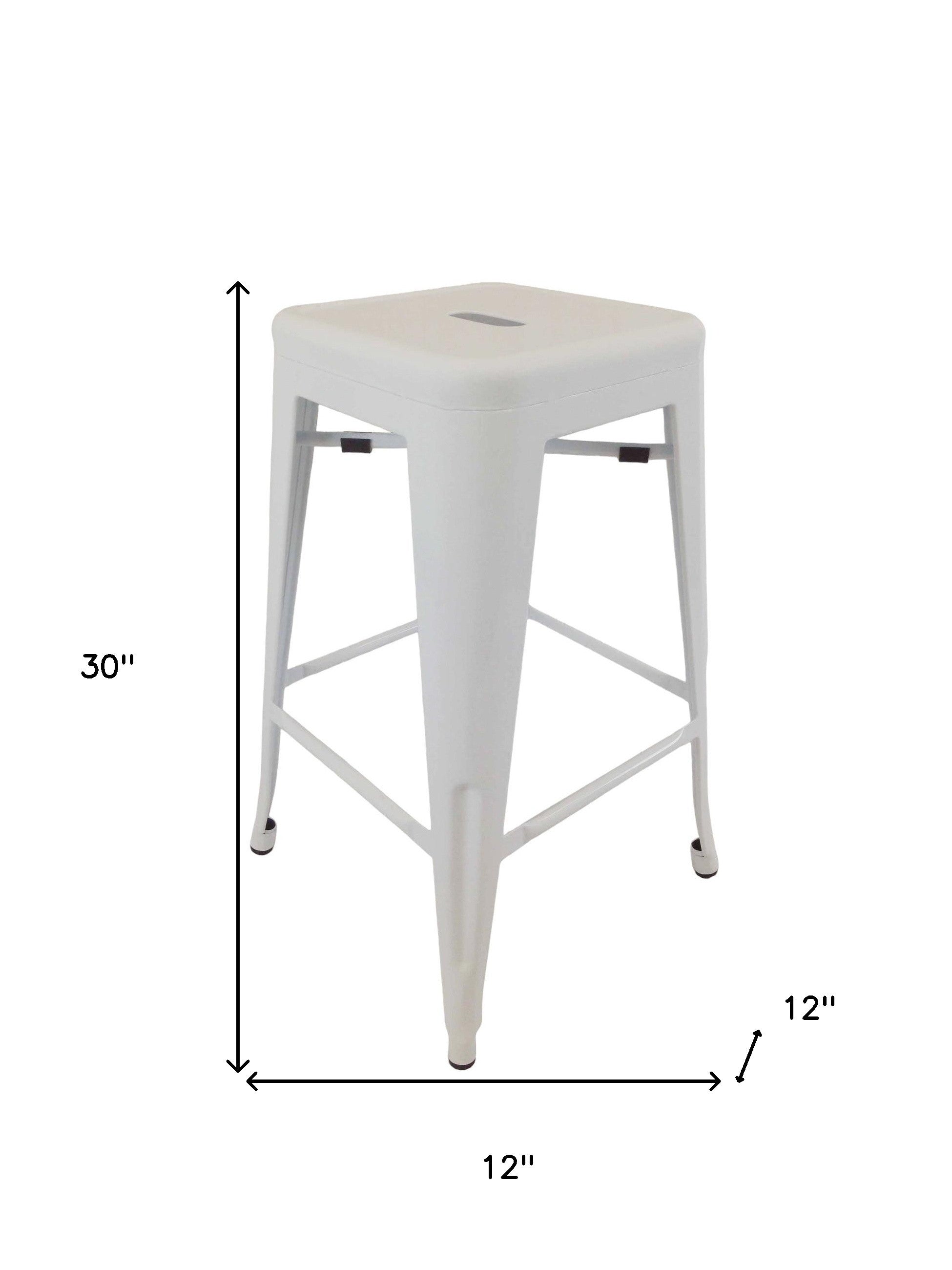 Set of Four 30" White Steel and Metal Backless Bar Height Bar Chairs