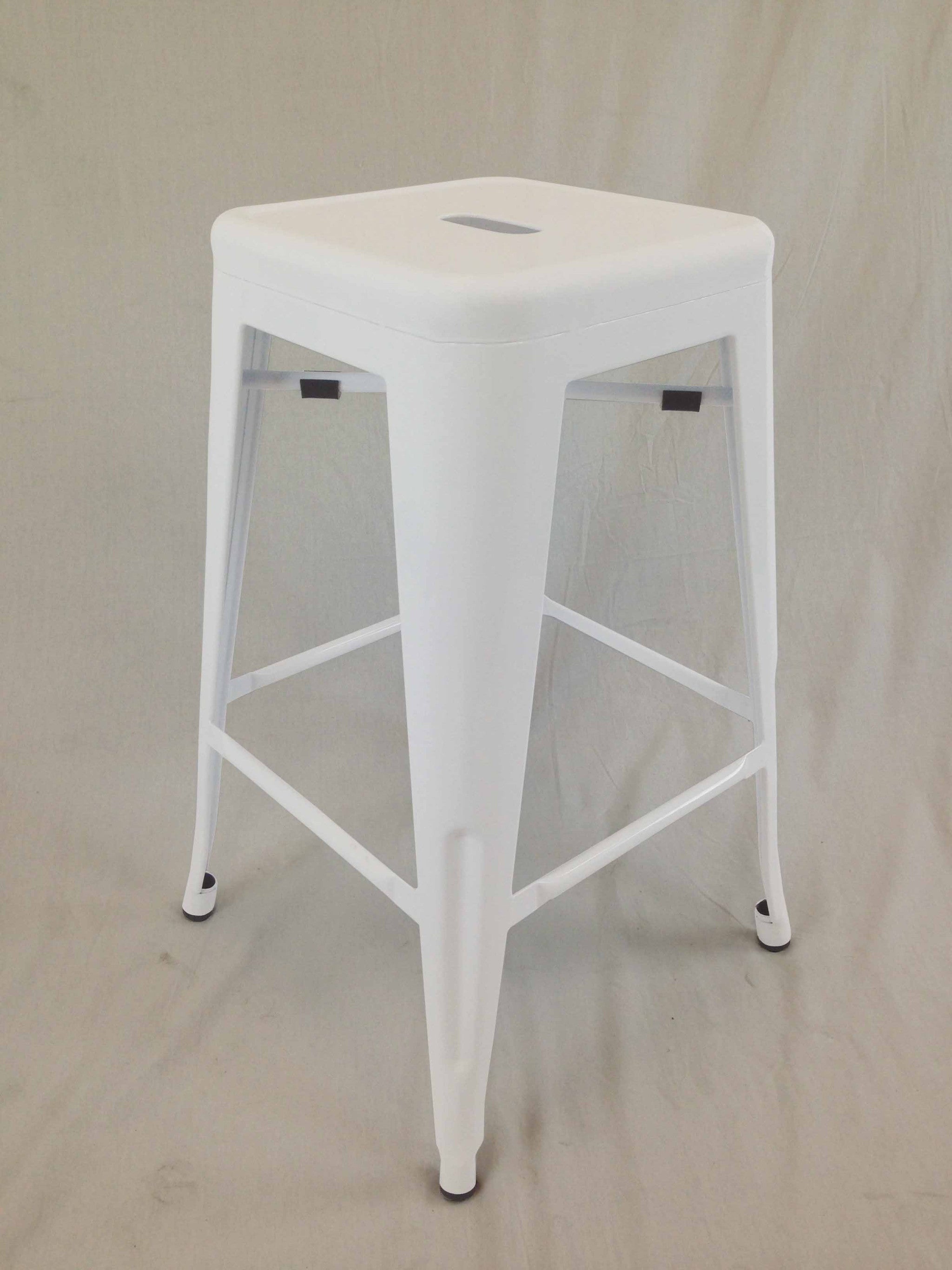 Set of Four 30" White Steel and Metal Backless Bar Height Bar Chairs