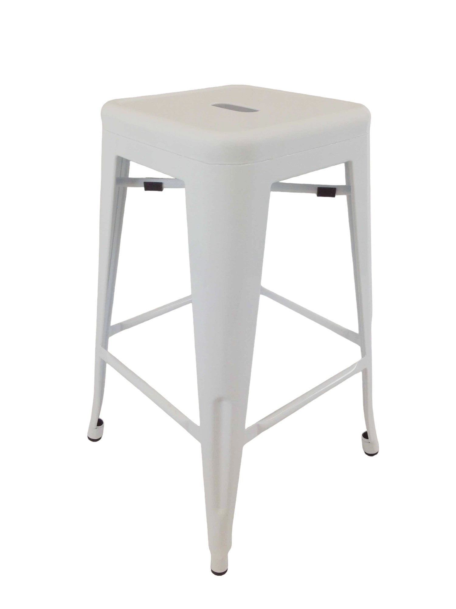 Set of Four 30" White Steel and Metal Backless Bar Height Bar Chairs