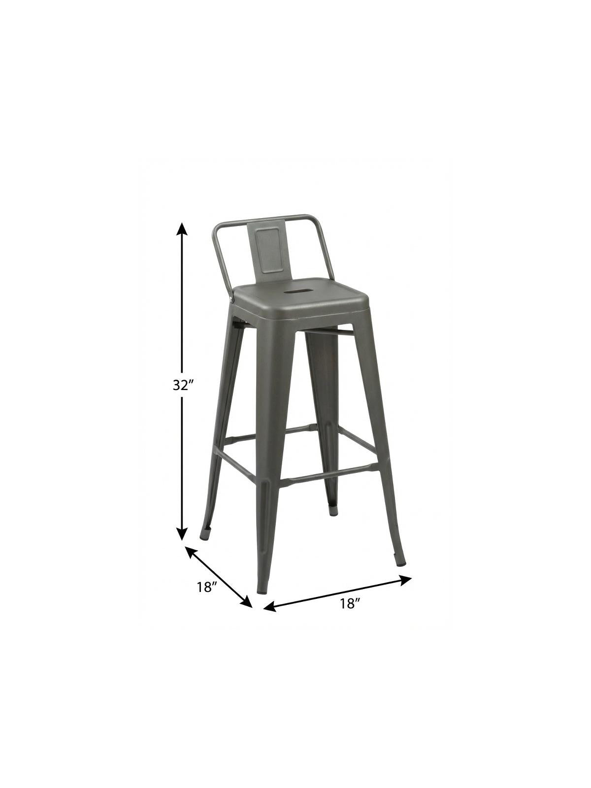 Set of Four 26" Dark Gray Steel and Metal Low Back Counter Height Bar Chairs