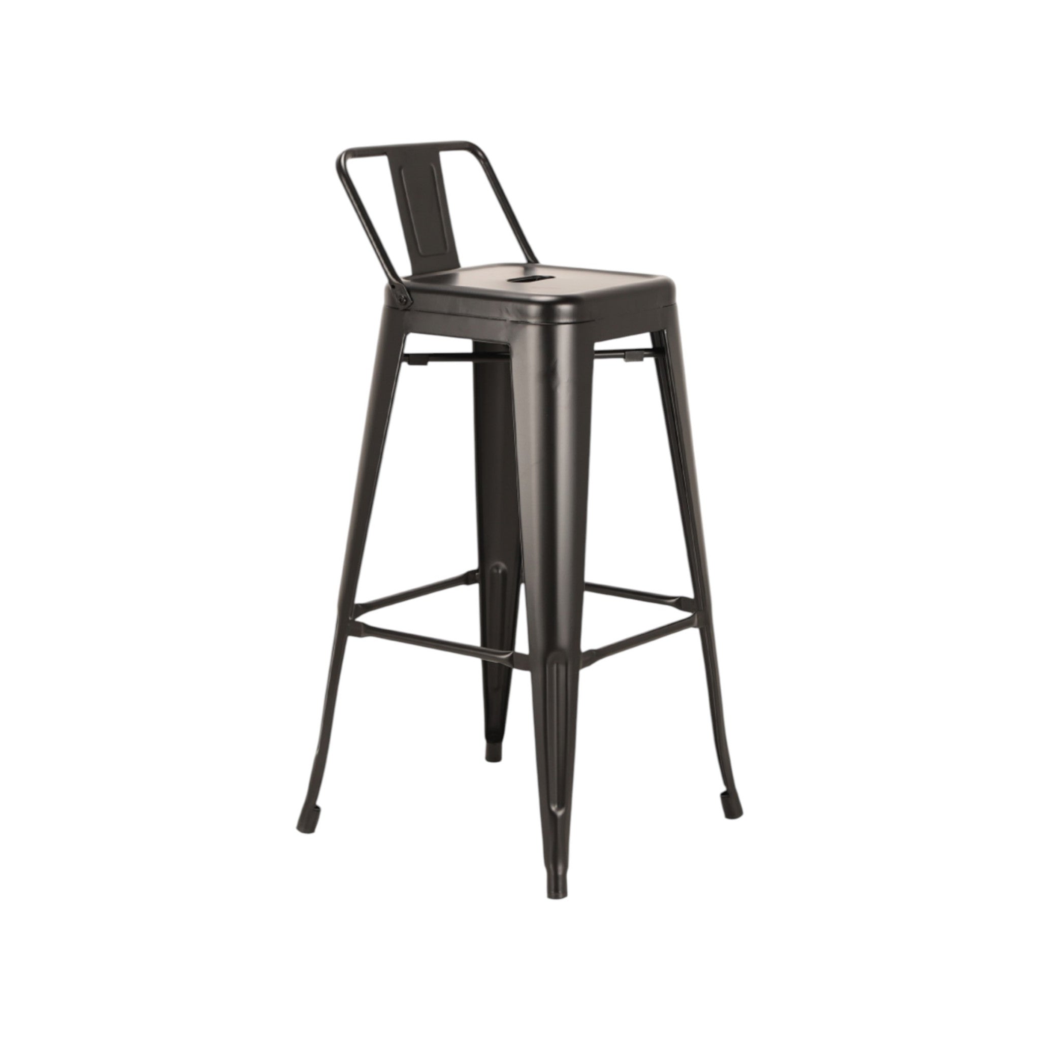 Set of Four 26" Black Steel and Metal Low Back Counter Height Bar Chairs
