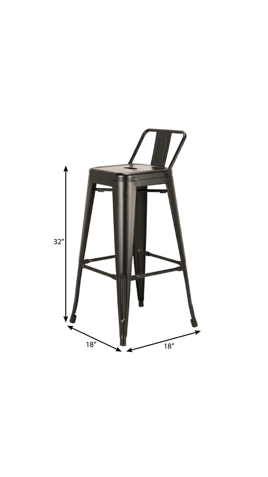 Set of Four 26" Black Steel and Metal Low Back Counter Height Bar Chairs