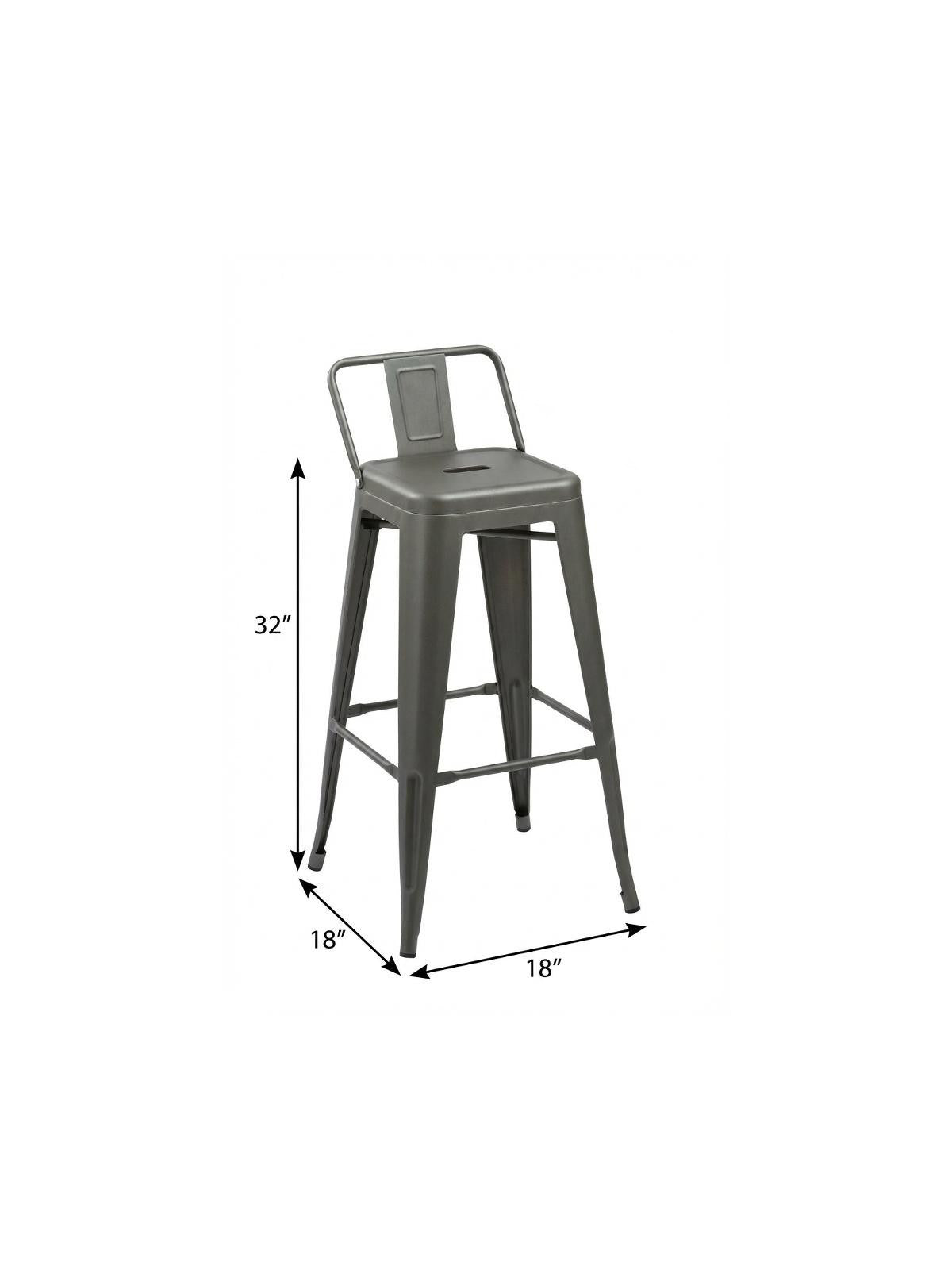 Set of Four 26" Gray Steel and Metal Low Back Counter Height Bar Chairs