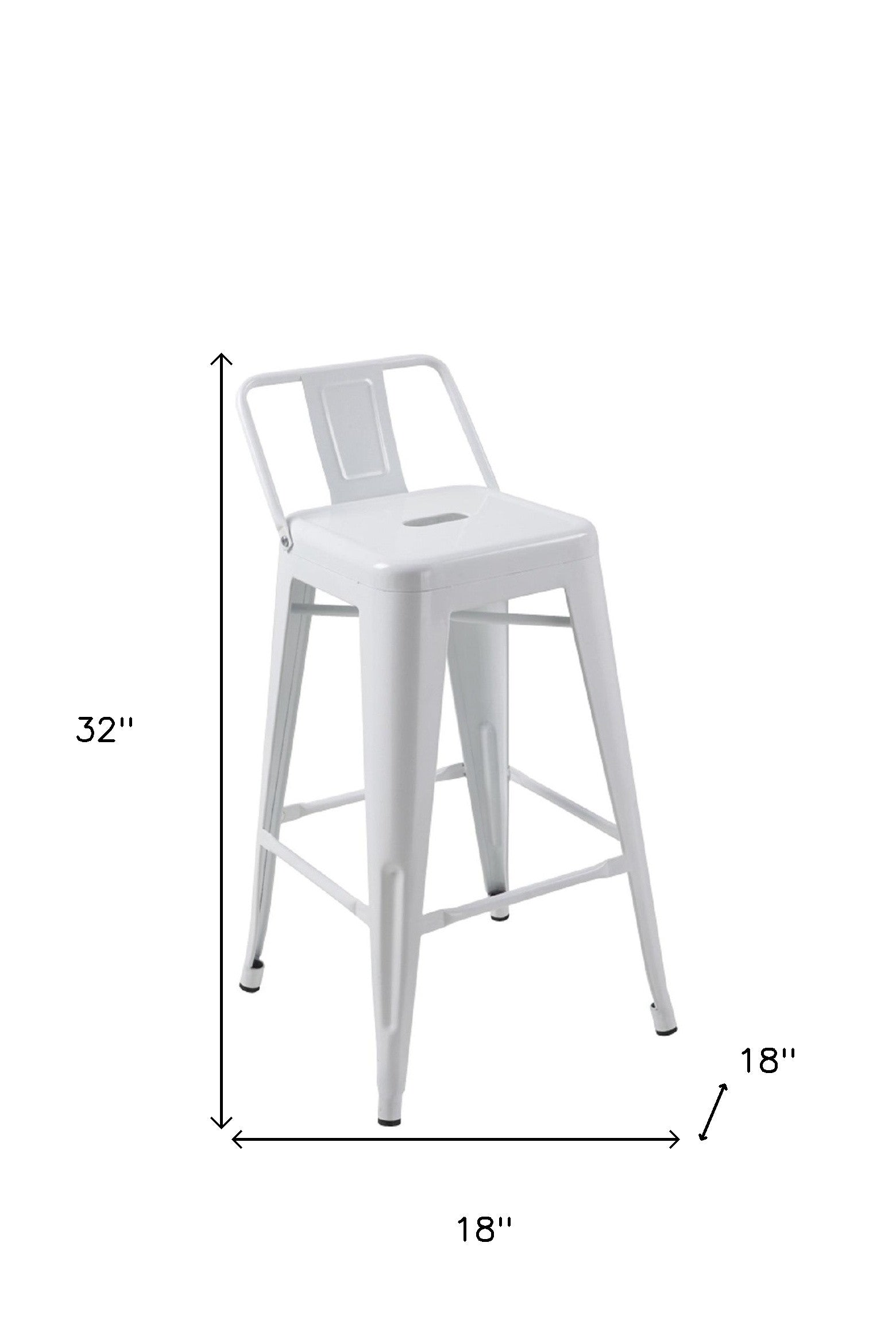 Set of Four 26" White Steel and Metal Low Back Counter Height Bar Chairs