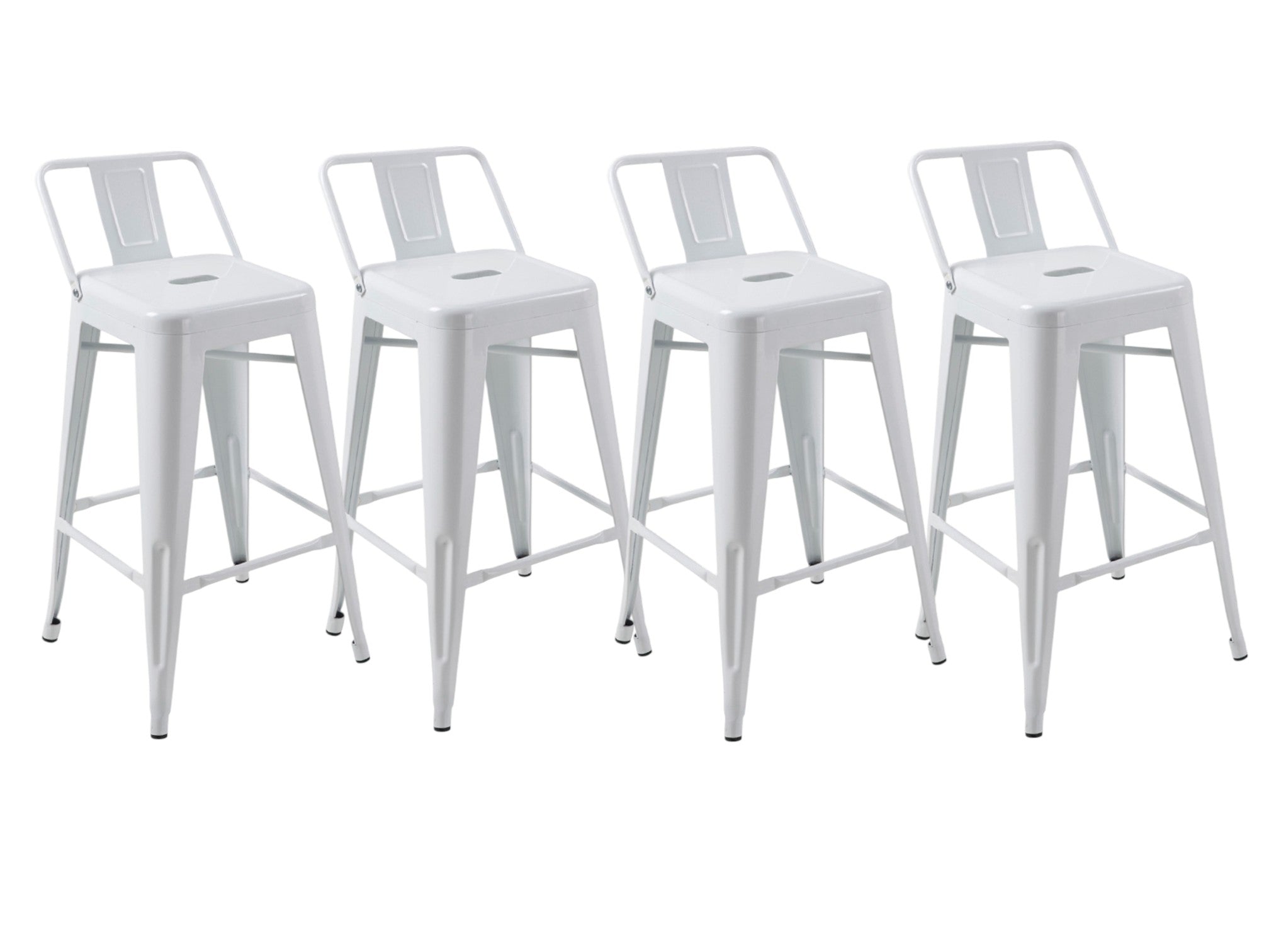 Set of Four 26" White Steel and Metal Low Back Counter Height Bar Chairs