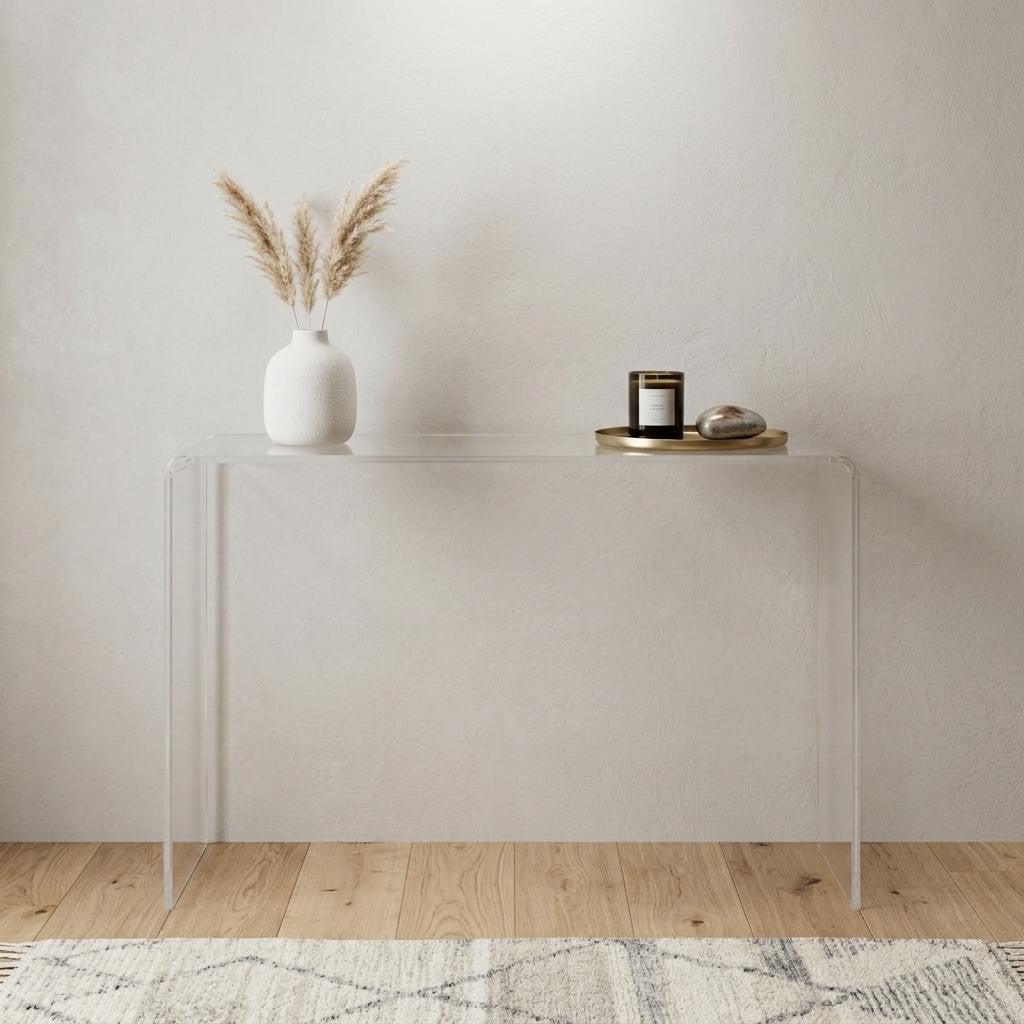 47" White Glass Frame Console Table