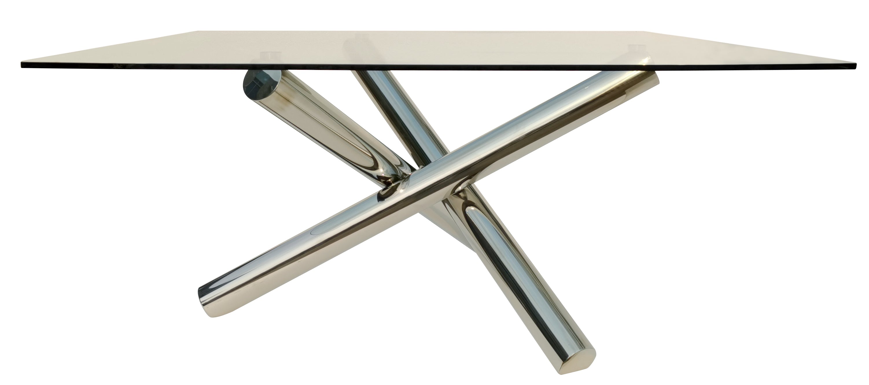 60" Clear and Silver Glass and Metal Cross Leg Base Square Dining Table