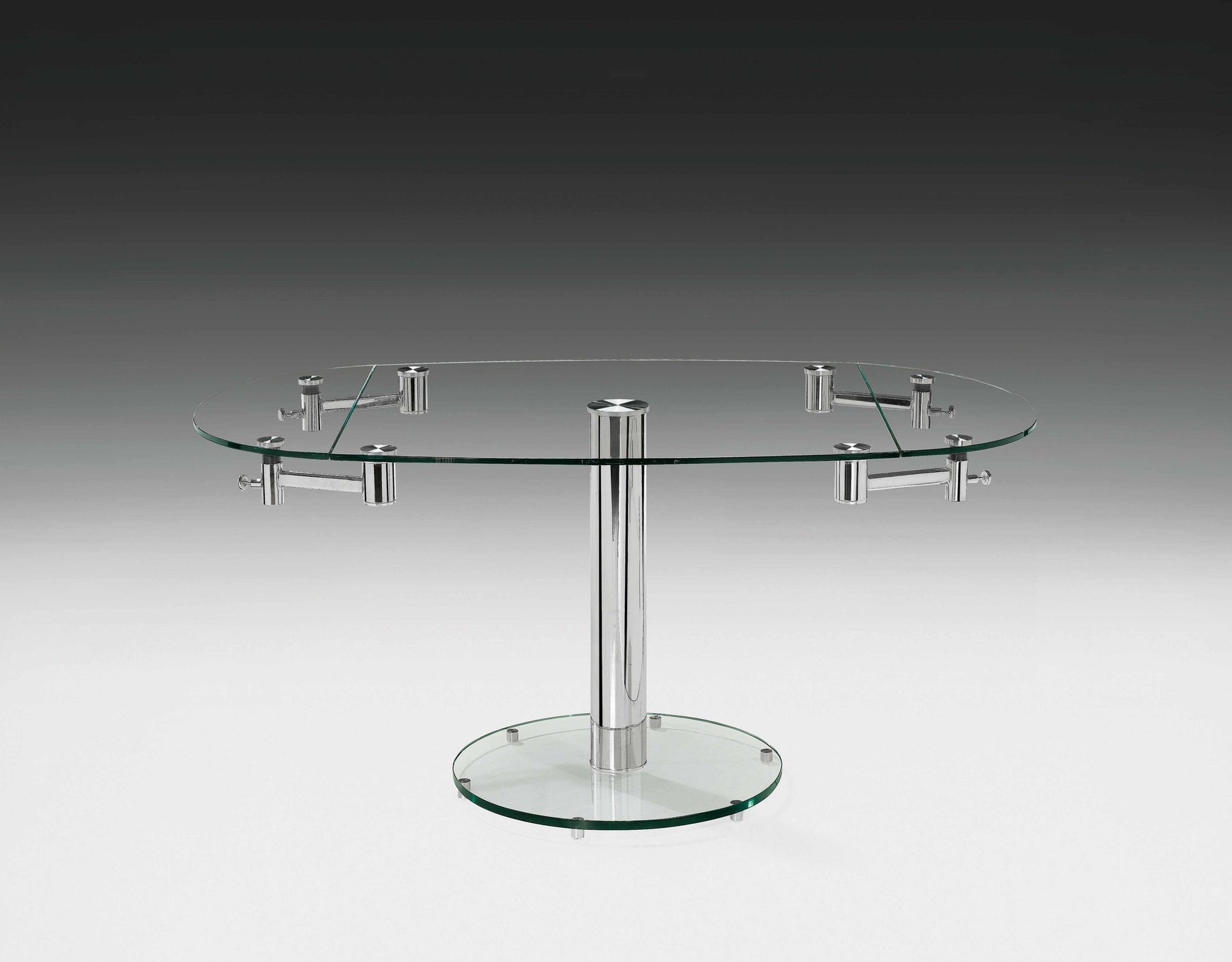 40" Clear and Silver Glass and Metal Self-Storing Leaf Motion Extendable Dining Table