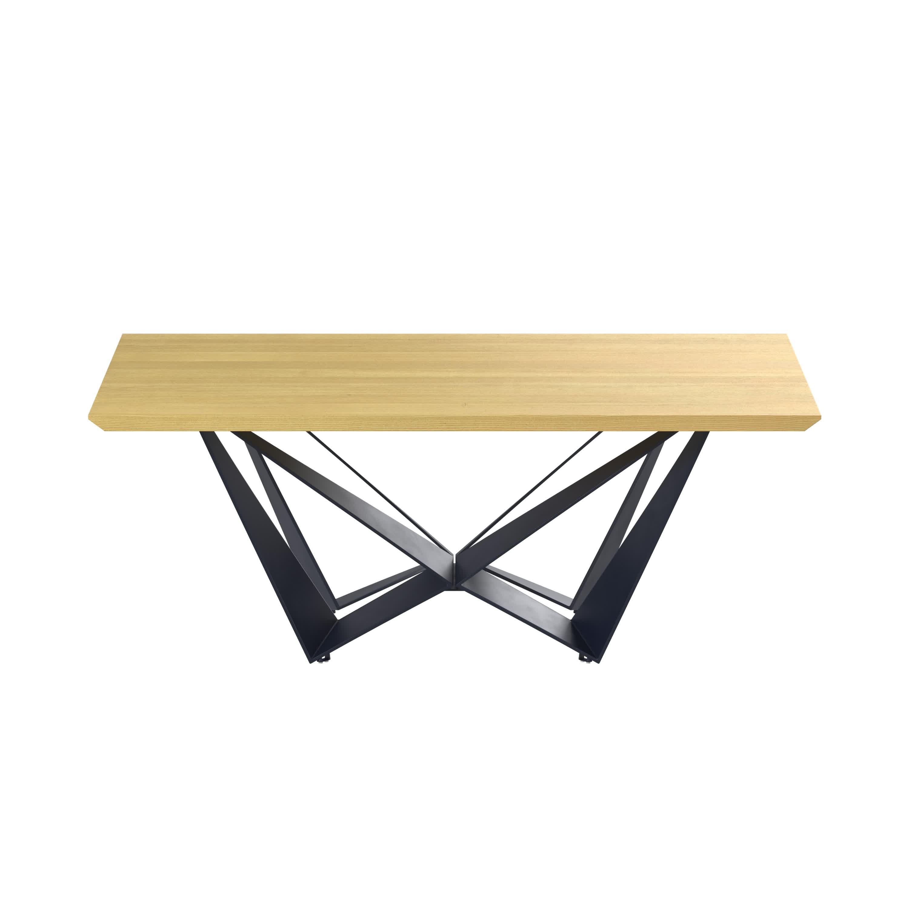 79" Natural and Black Wood and Metal Trestle Base Dining Table
