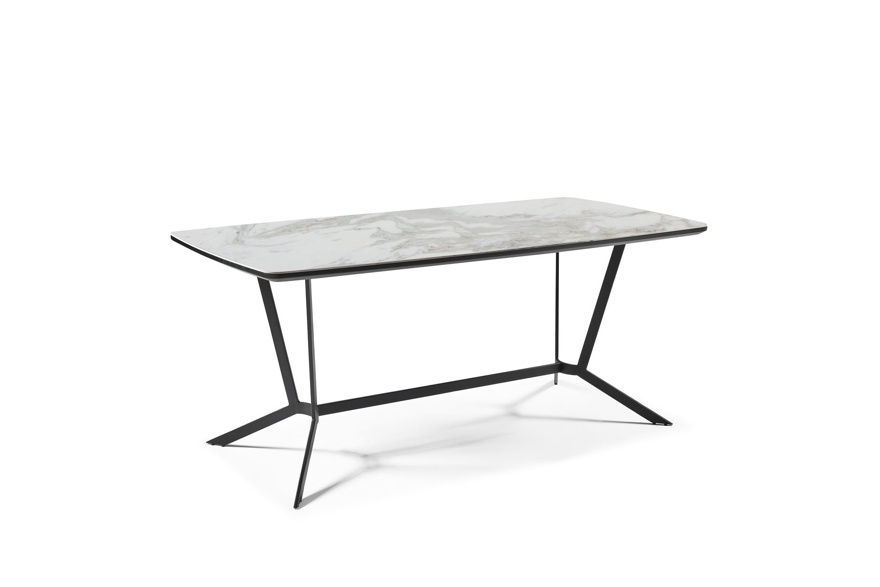63" Gray White and Black Ceramic and Metal Trestle Base Dining Table