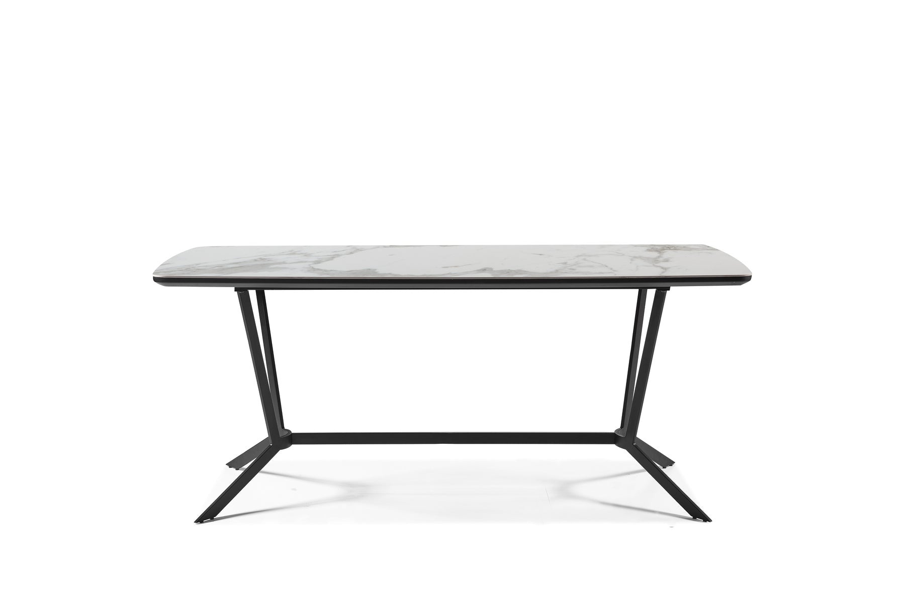63" Gray White and Black Ceramic and Metal Trestle Base Dining Table