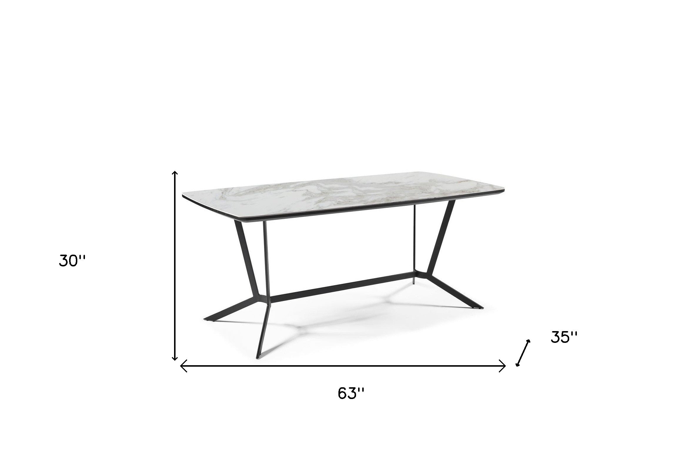 63" Gray White and Black Ceramic and Metal Trestle Base Dining Table