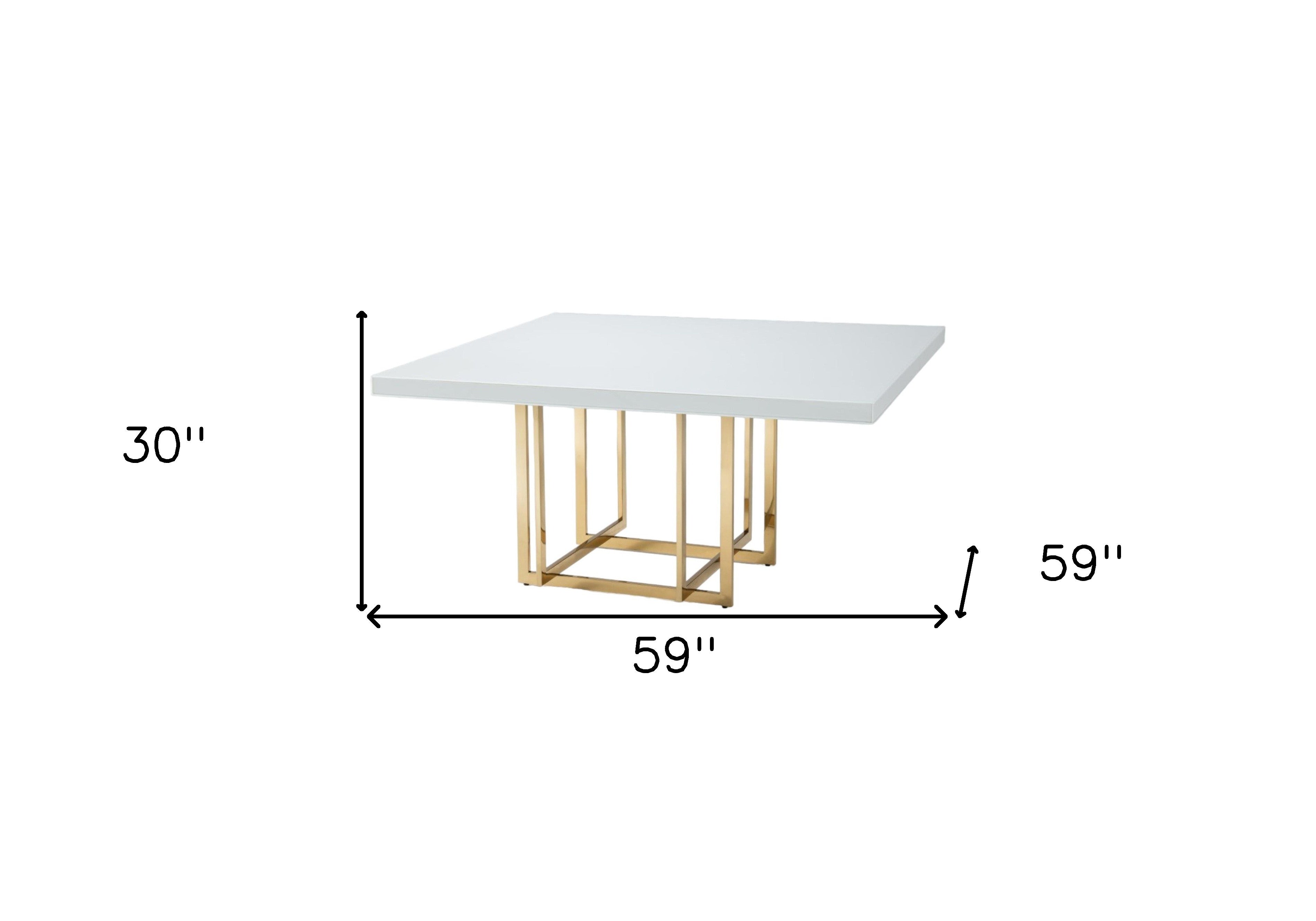 59" White and Gold Wood and Metal Pedestal Base Square Dining Table