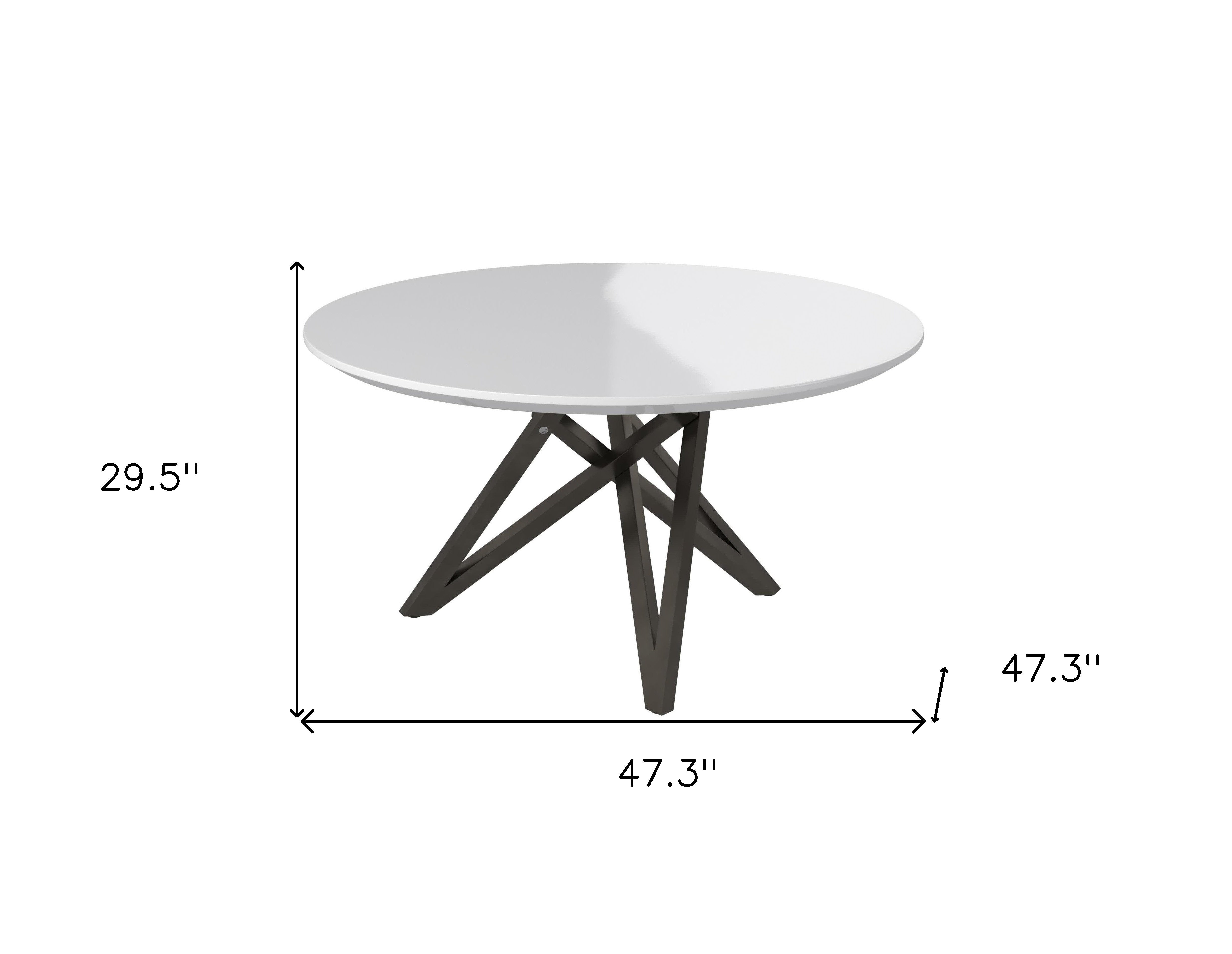 47" White and Gray Wood and Stainless Steel Cross Leg Base Round Top Dining Table