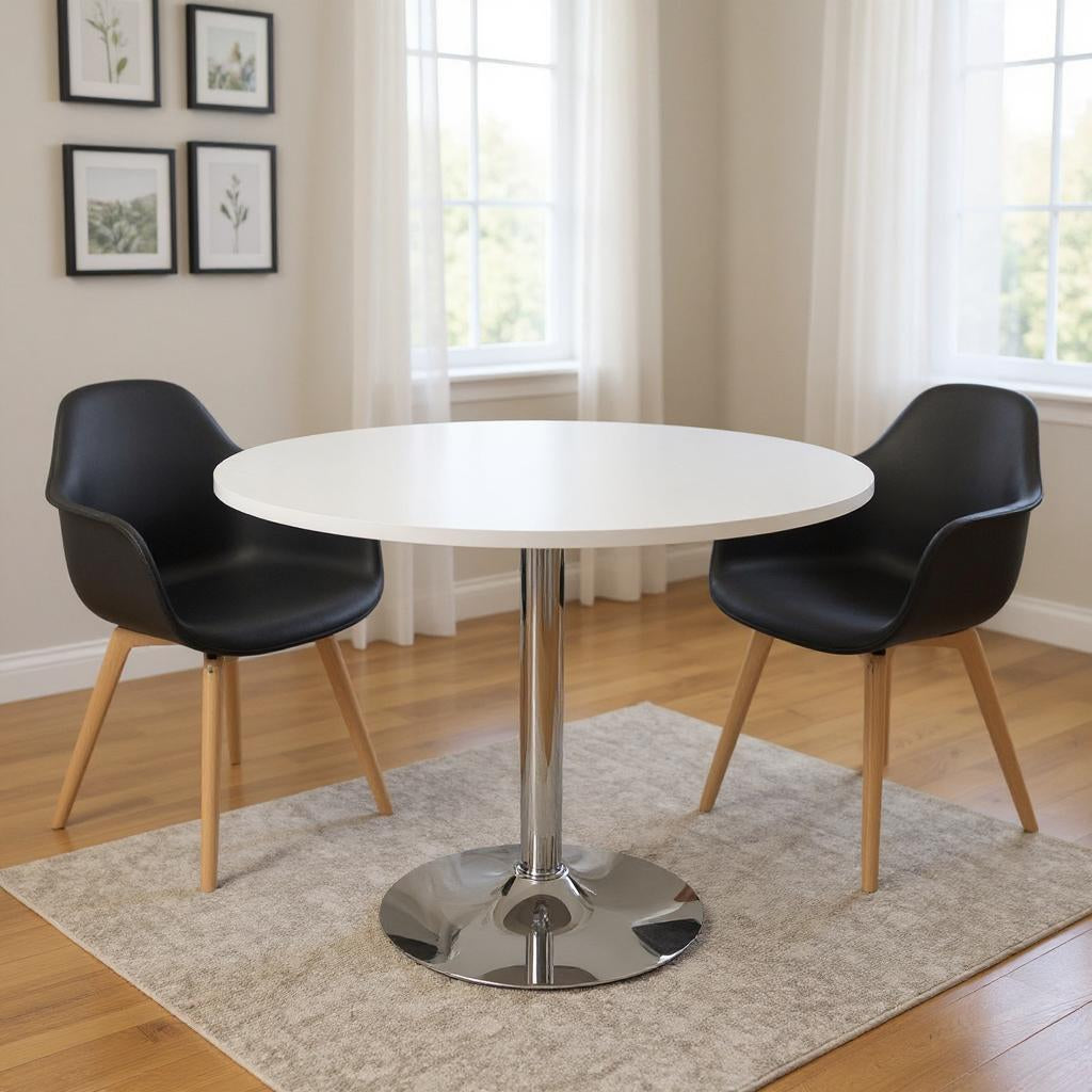 36" Black and Silver Wood and Metal Pedestal Base Round Top Dining Table