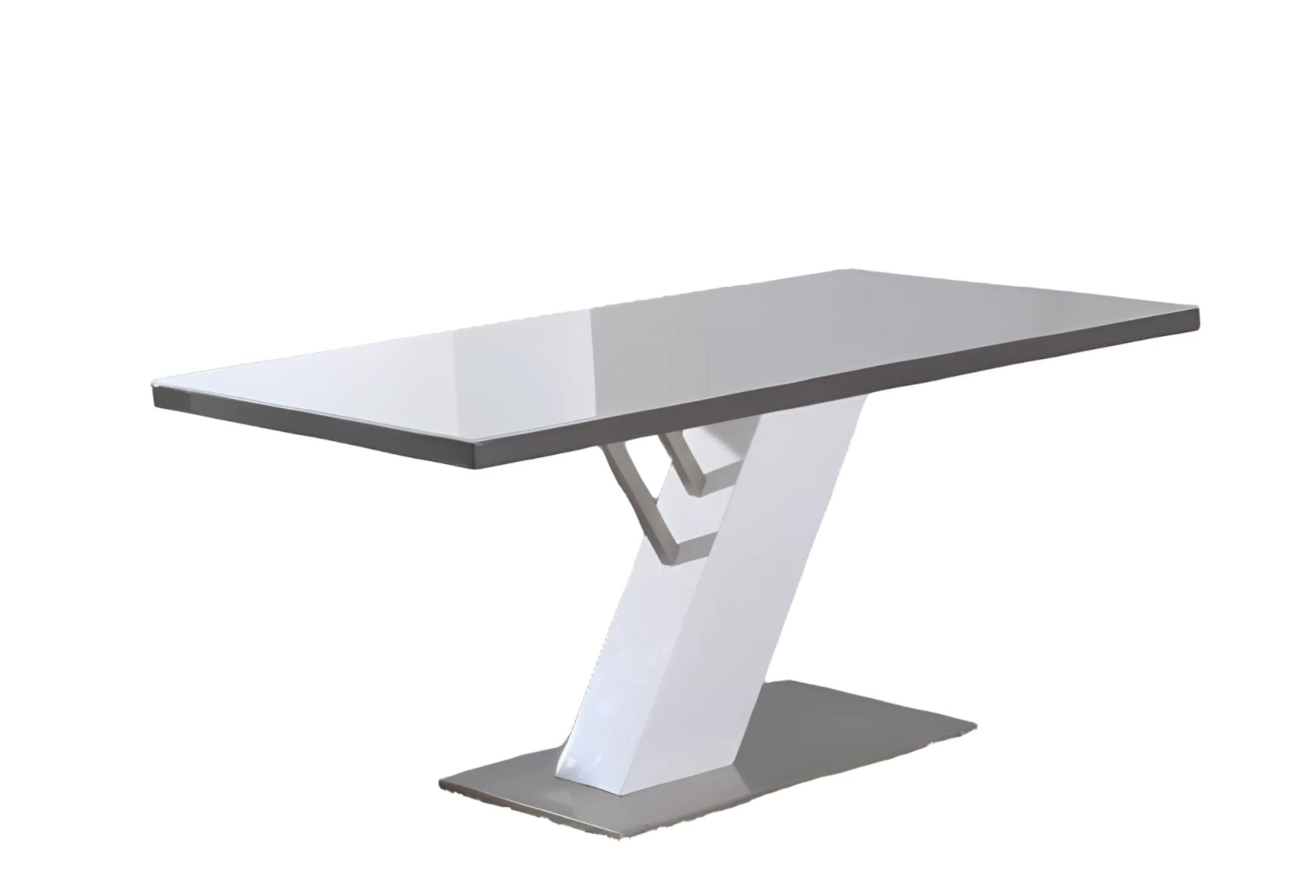 63" White and Silver Wood and Metal Pedestal Base Dining Table