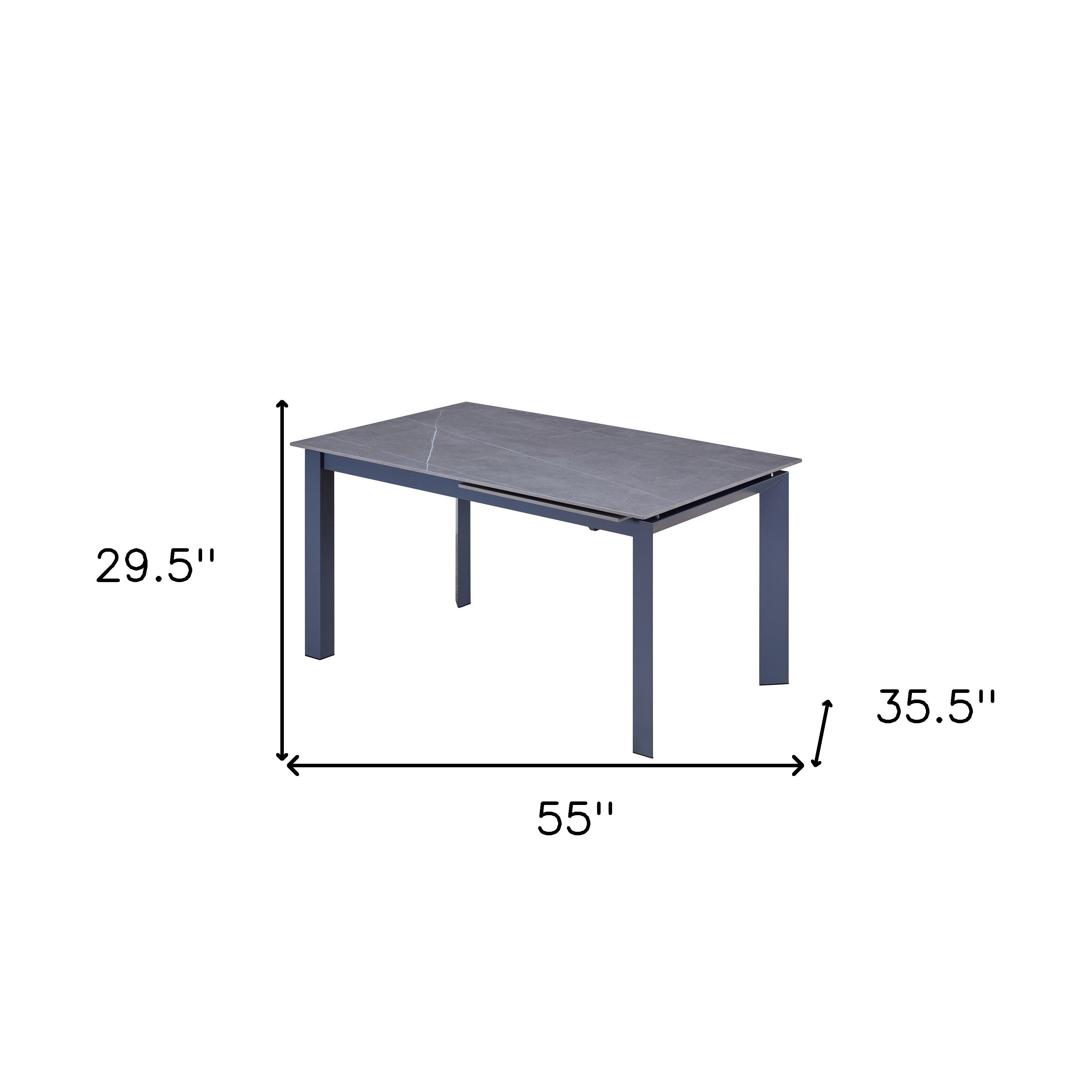 55" Gray Ceramic and Metal Self-Storing Leaf Extendable Dining Table