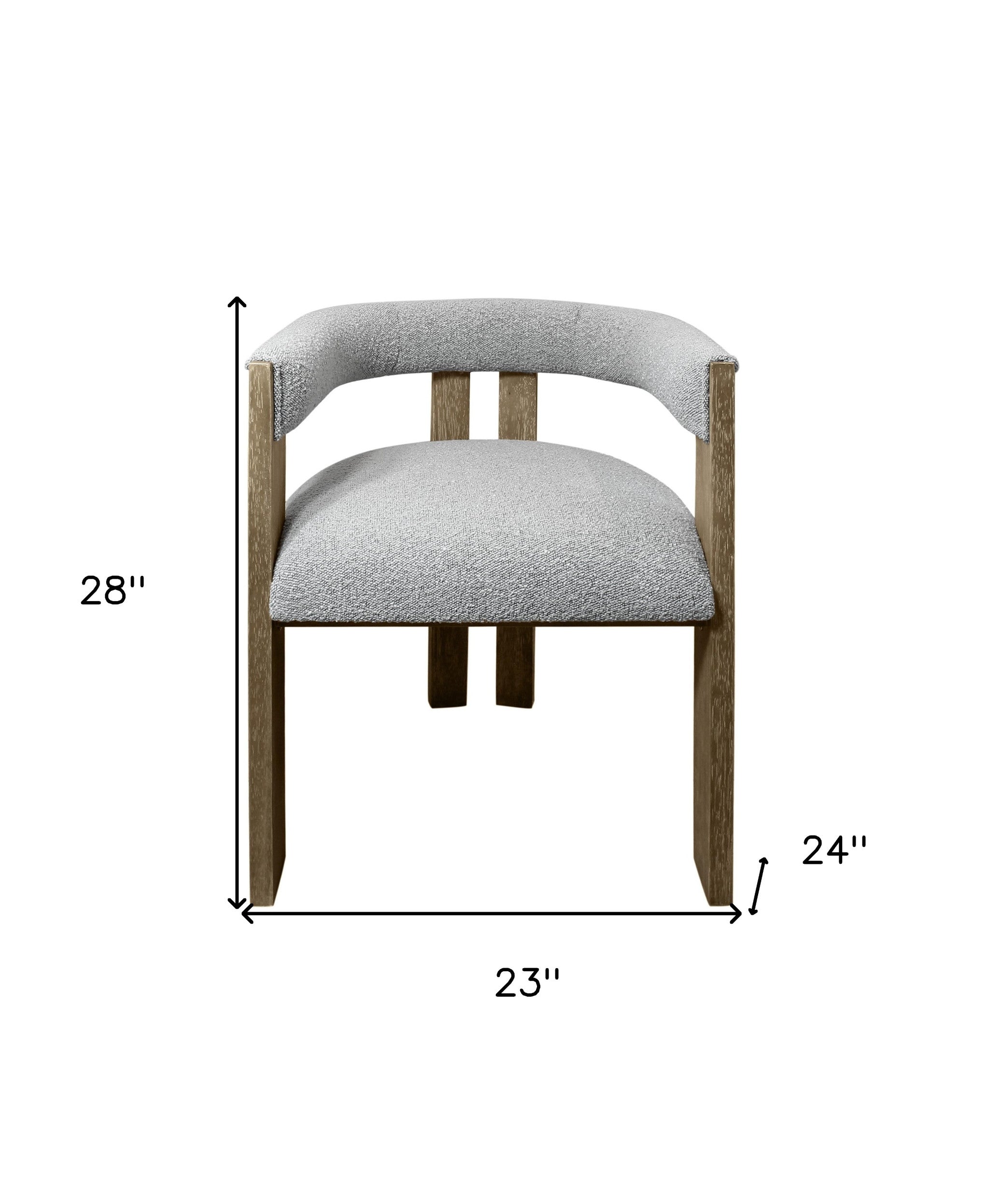Gray and Brown Upholstered Boucle Open Back Dining Arm Chair