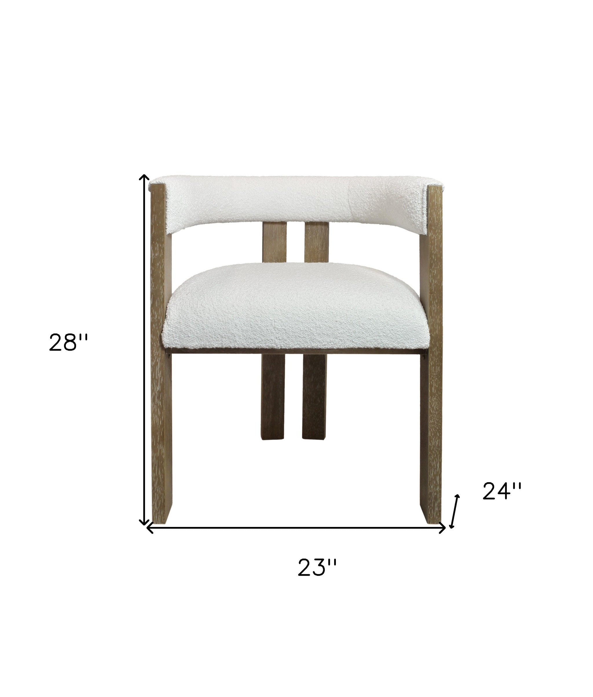 Ivory and Brown Upholstered Boucle Open Back Dining Arm Chair