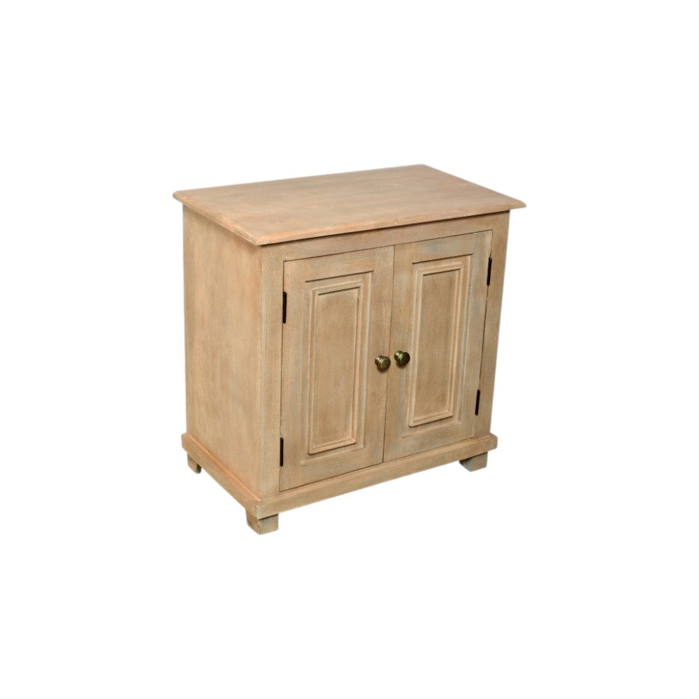28" Distressed Beige Solid Wood Nightstand With Storage