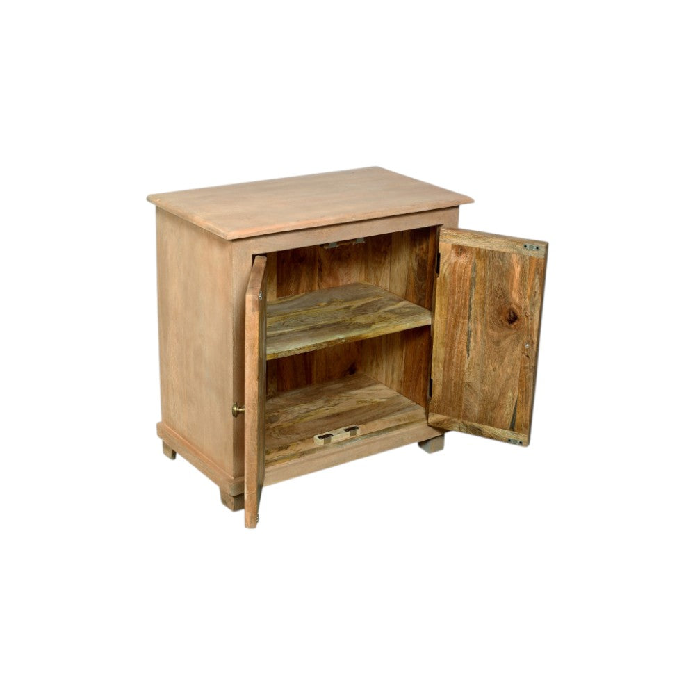 28" Distressed Beige Solid Wood Nightstand With Storage