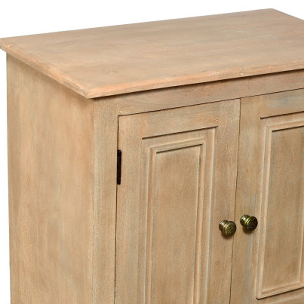 28" Distressed Beige Solid Wood Nightstand With Storage