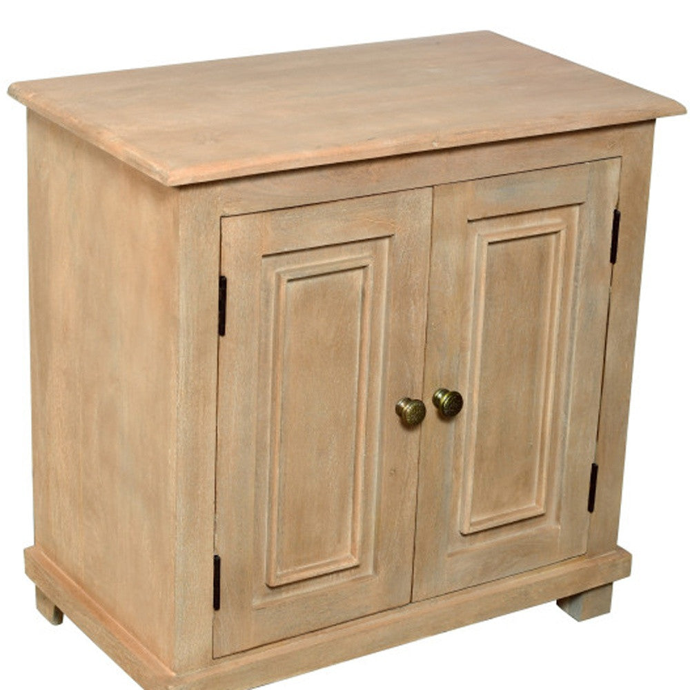 28" Distressed Beige Solid Wood Nightstand With Storage