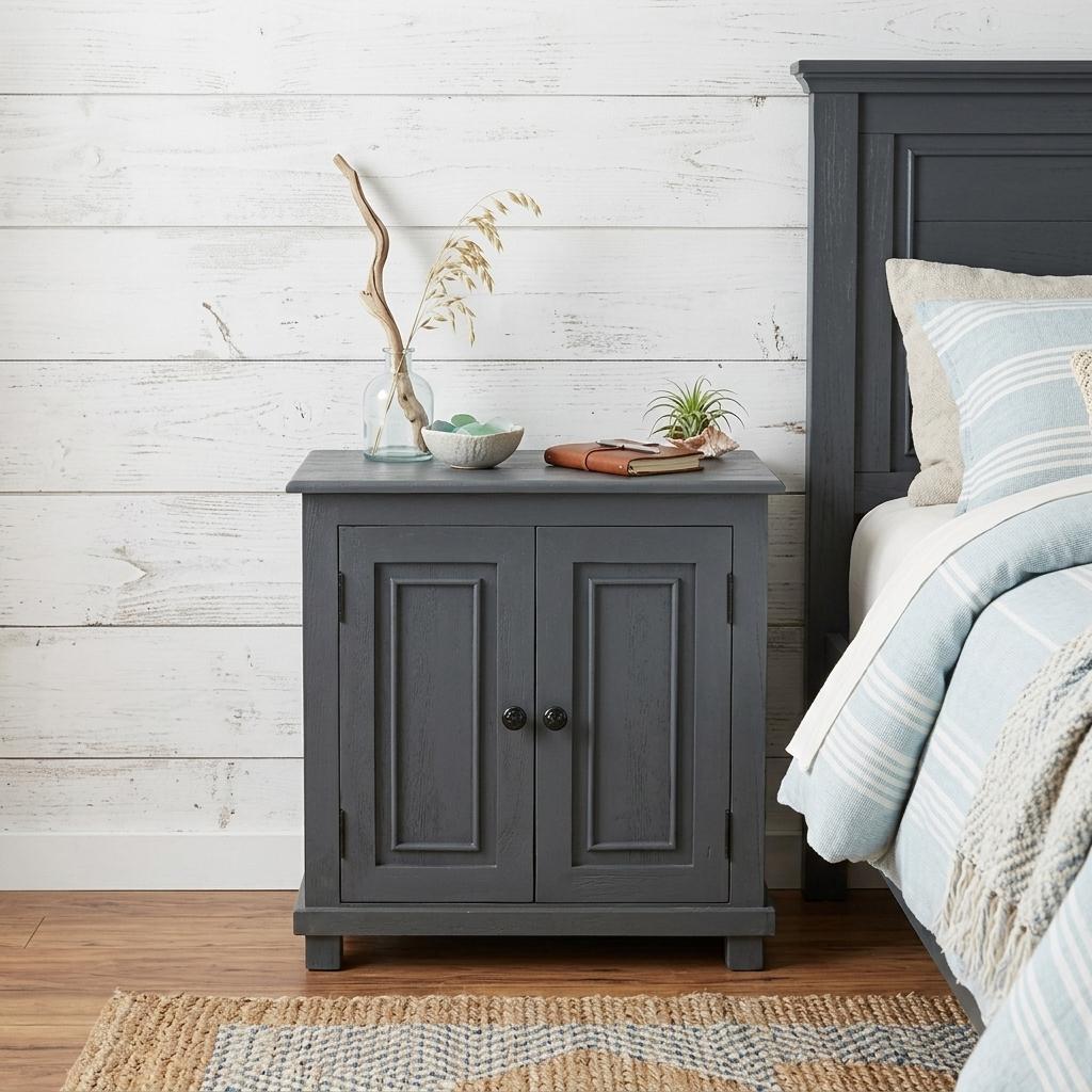 28" Distressed Gray Solid Wood Nightstand With Storage