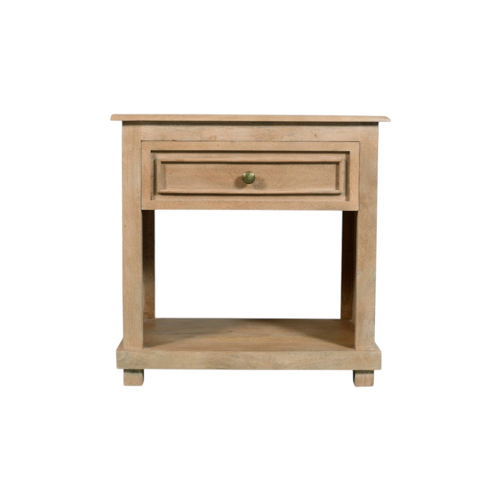 28" Beige Solid Wood Distressed One Drawer Nightstand