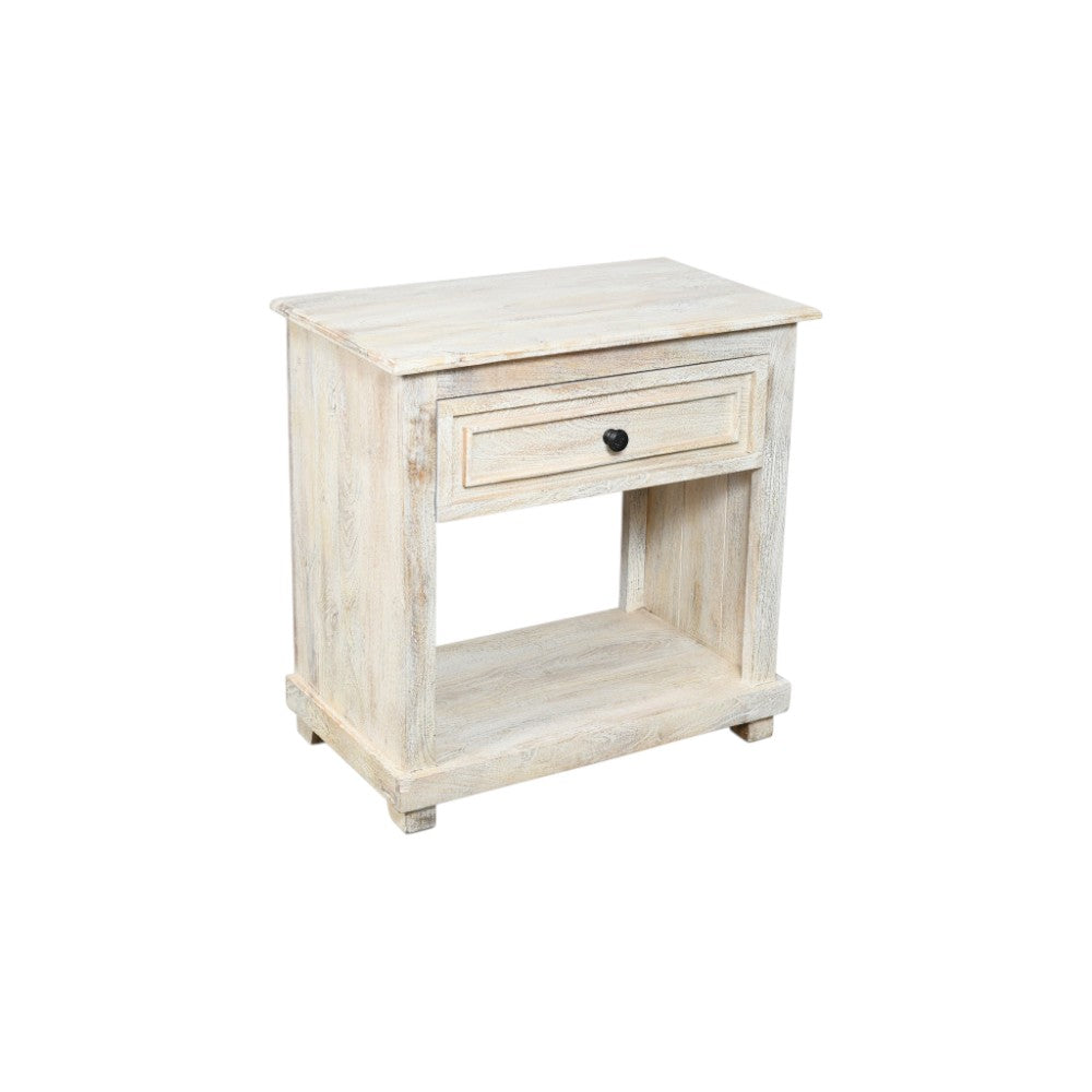 28" White Solid Wood Distressed One Drawer Nightstand