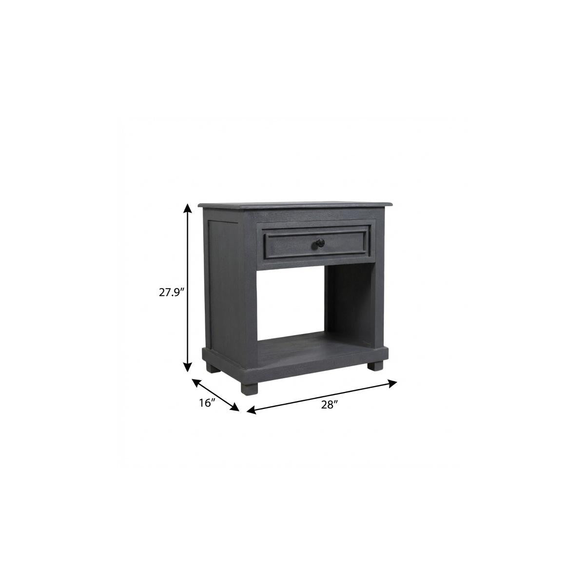 28" Distressed Gray One Drawer Solid Wood Nightstand
