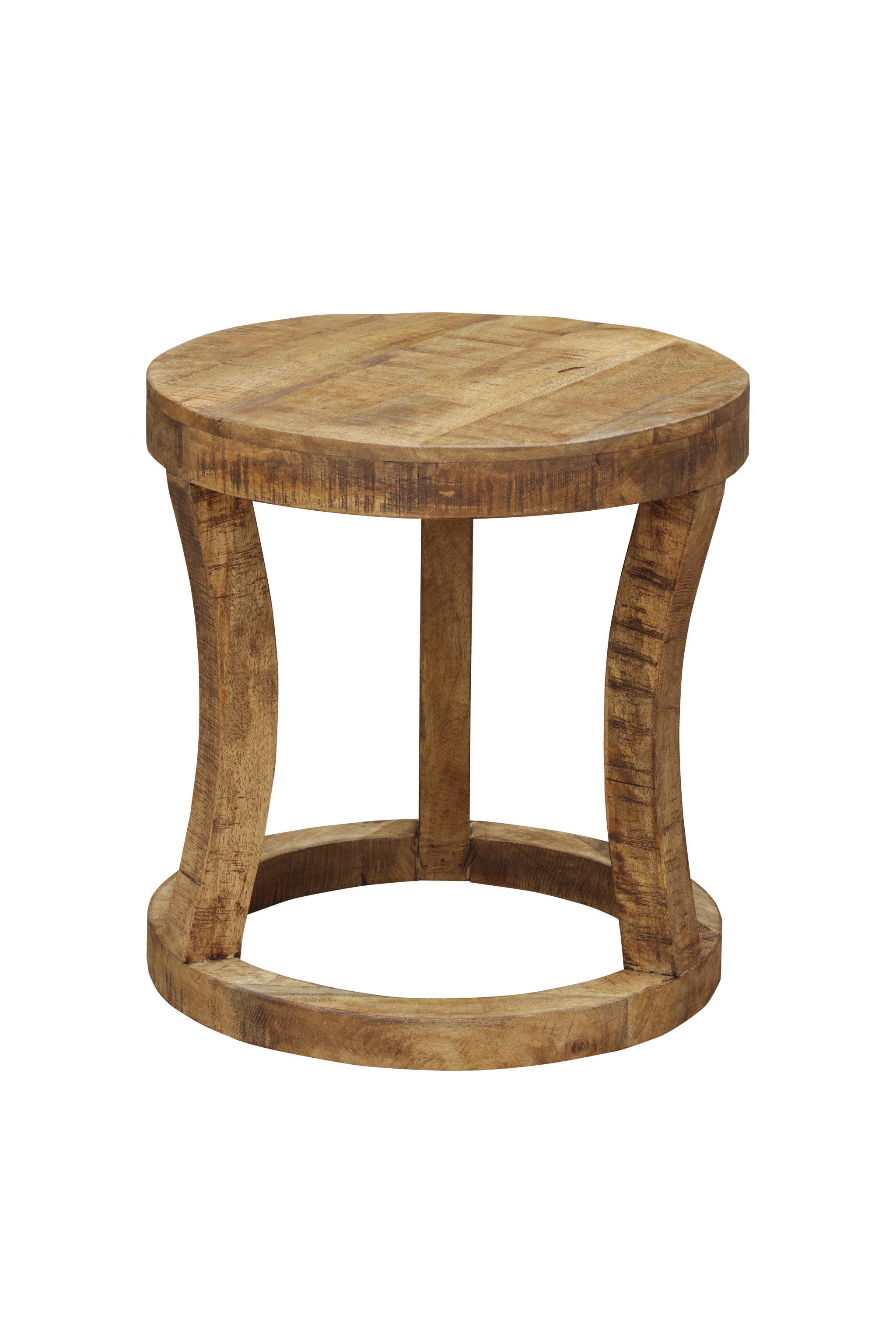 18" Brown And Brown Wood Distressed Solid Wood Round End Table