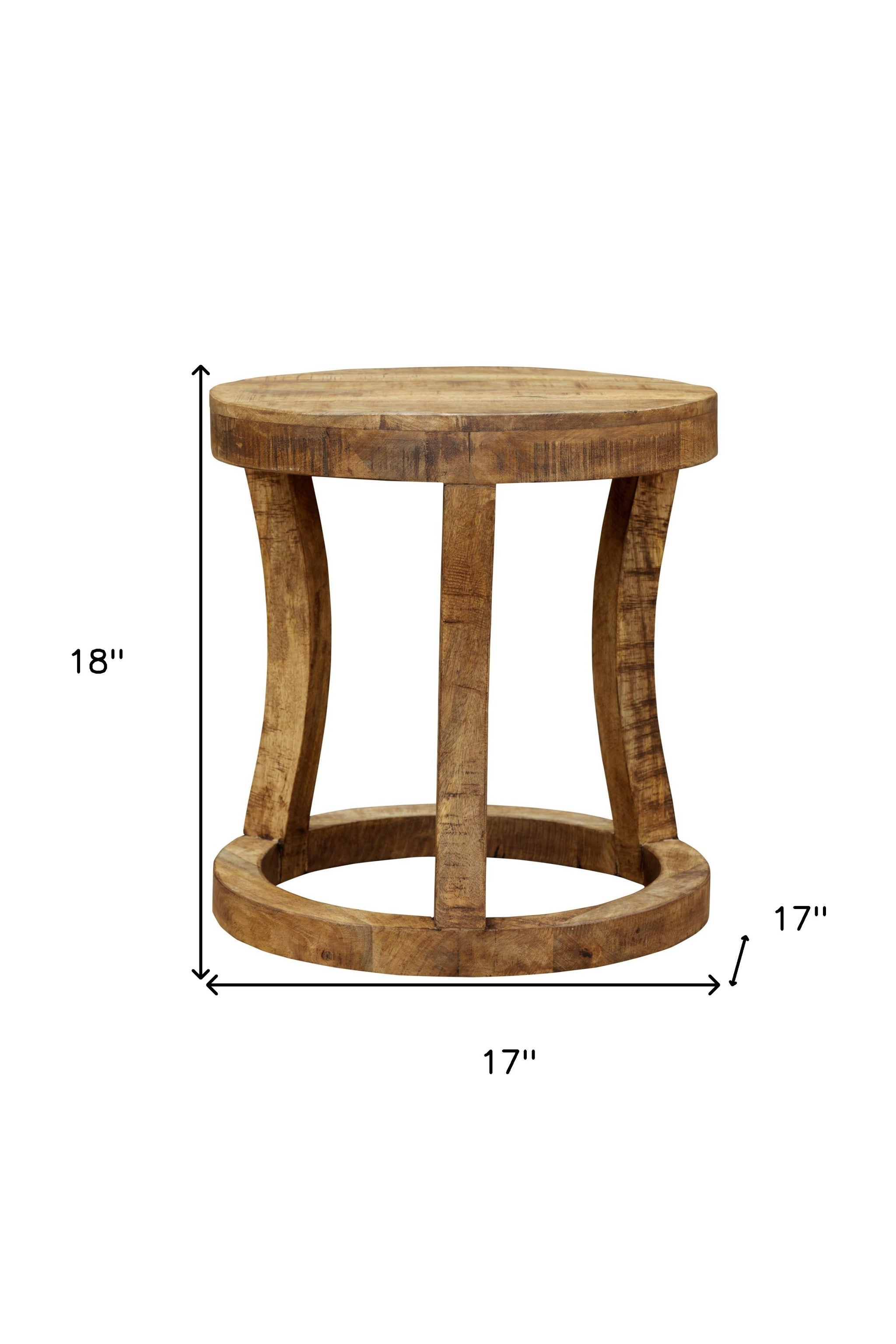 18" Brown And Brown Wood Distressed Solid Wood Round End Table