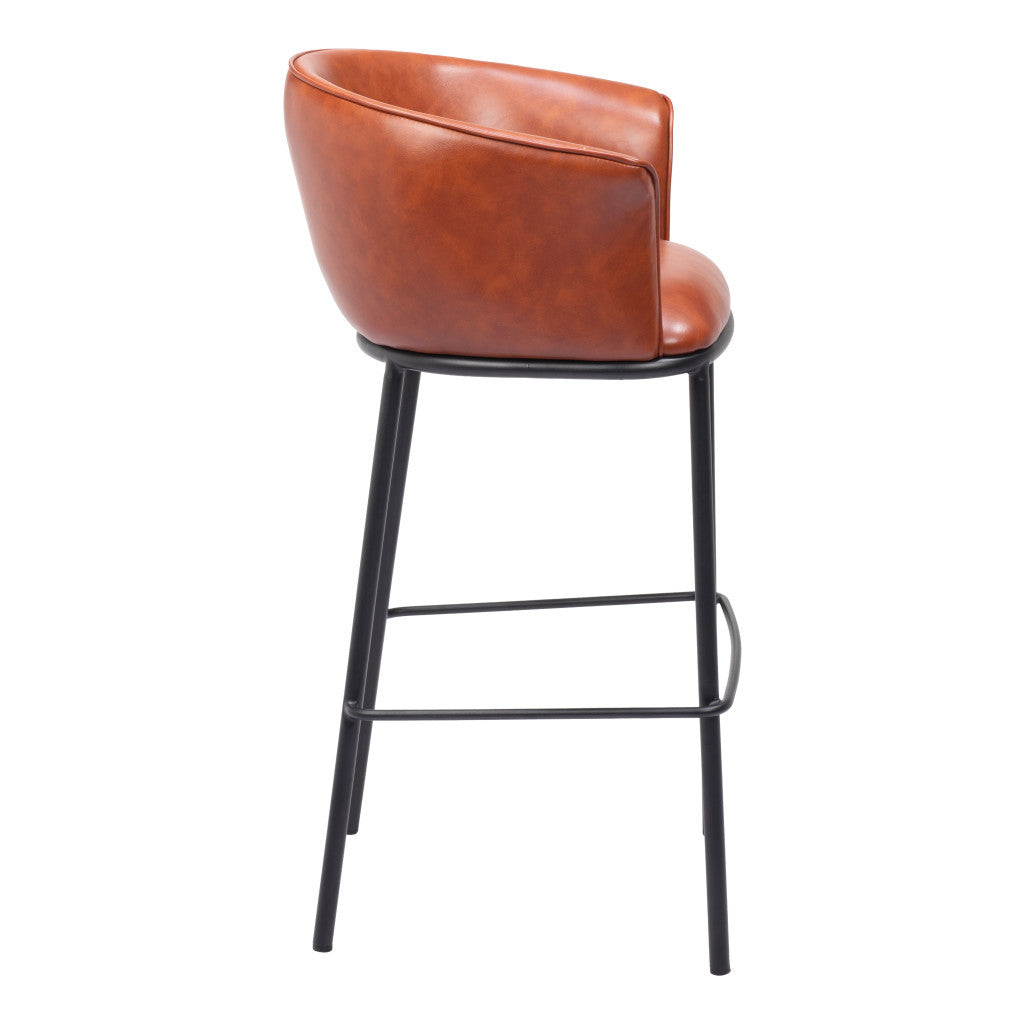 30" Brown And Black Faux Leather And Steel Bar Height Bar Chair