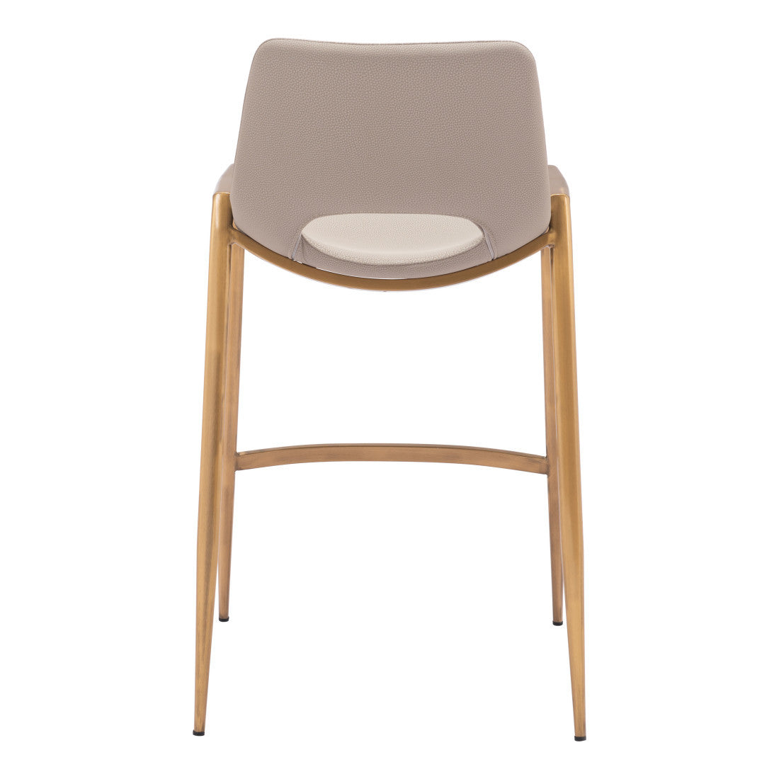 Set of Two 26" Beige And Gold Faux Leather And Steel Low Back Counter Height Bar Chairs