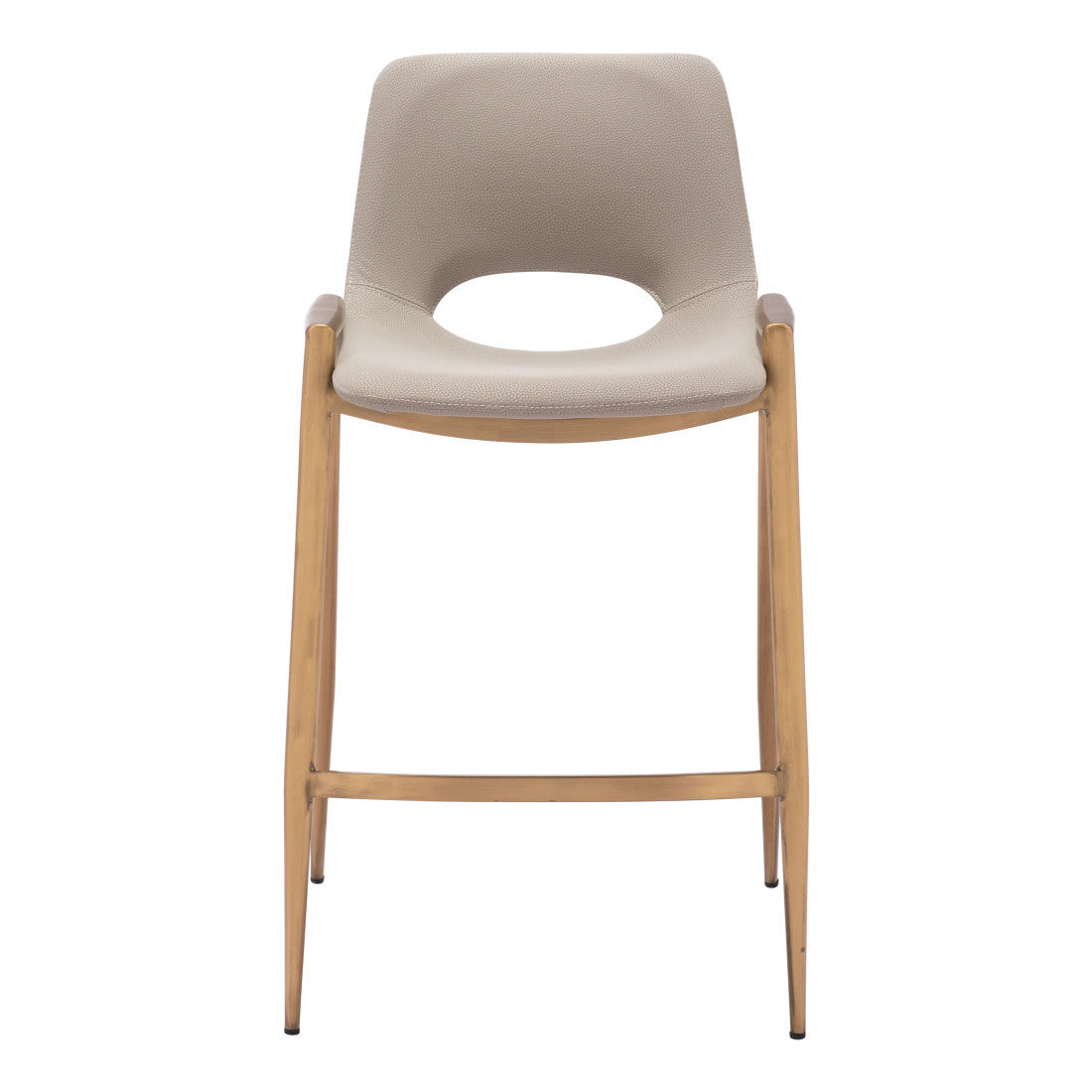 Set of Two 26" Beige And Gold Faux Leather And Steel Low Back Counter Height Bar Chairs