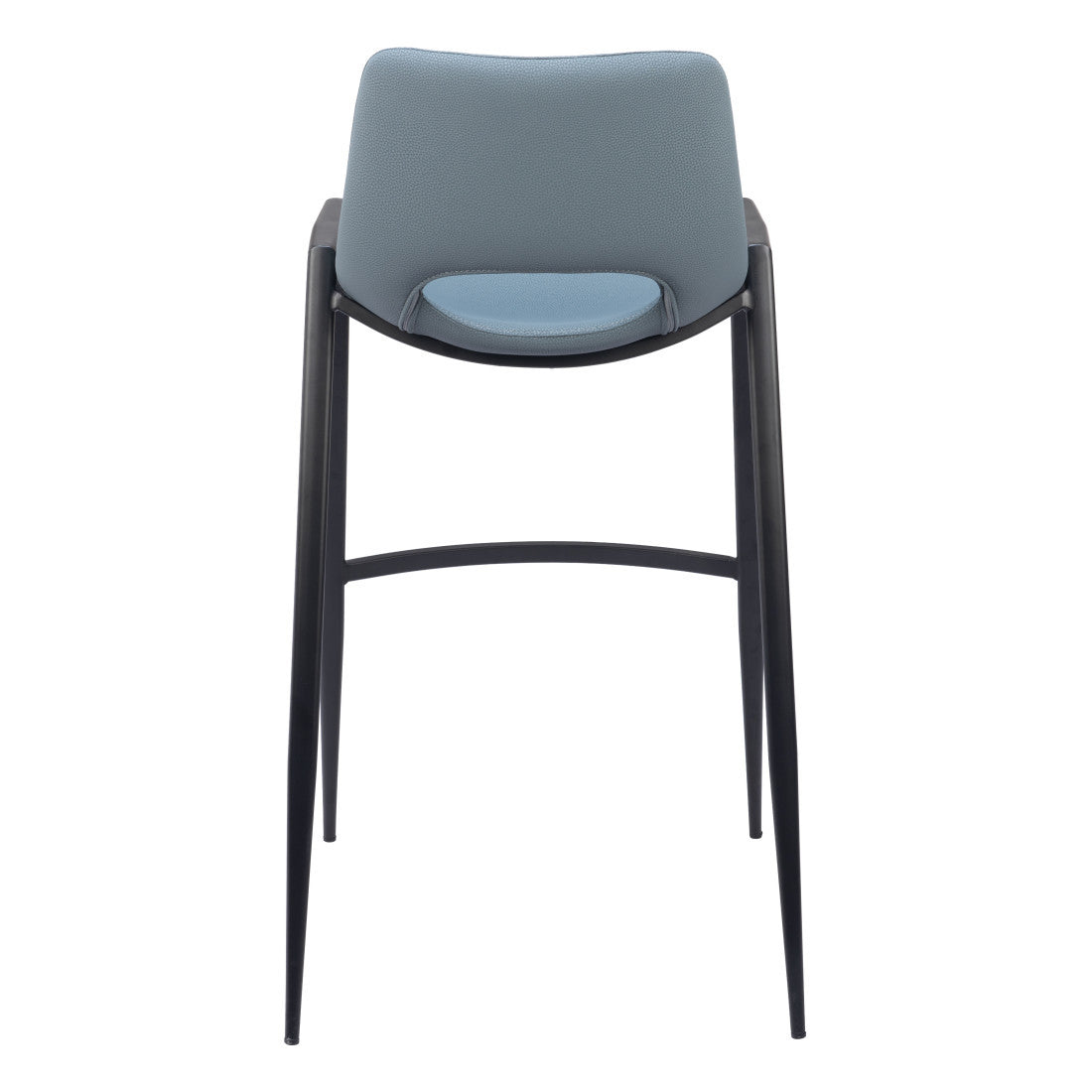 Set of Two 30" Blue And Black Faux Leather And Steel Low Back Bar Height Bar Chairs
