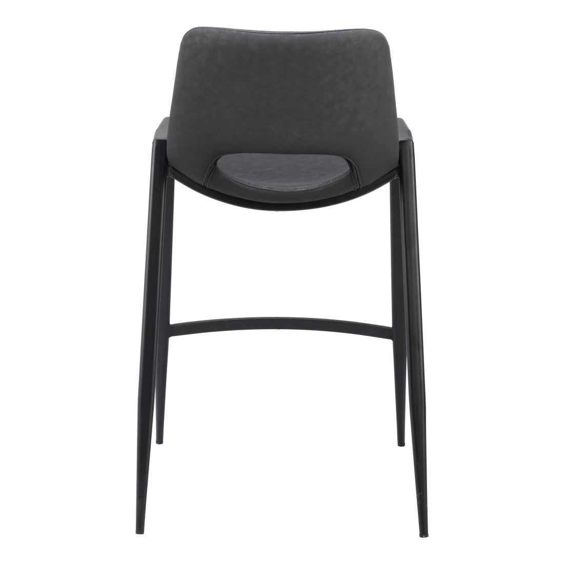 Set of Two 26" Black Faux Leather And Steel Low Back Counter Height Bar Chairs