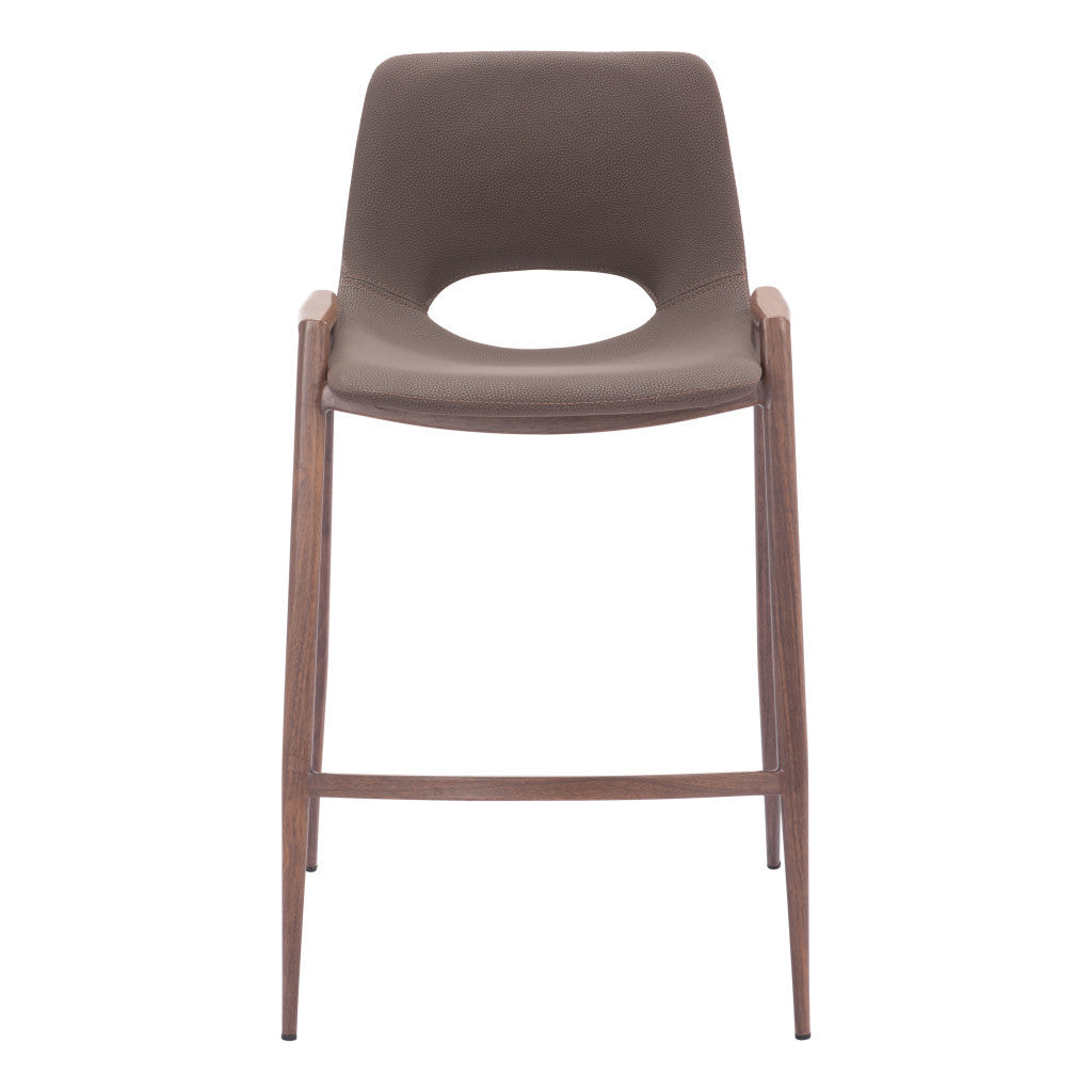 Set of Two 26" Brown Faux Leather And Steel Low Back Counter Height Bar Chairs