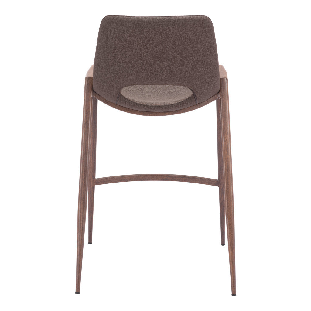Set of Two 26" Brown Faux Leather And Steel Low Back Counter Height Bar Chairs