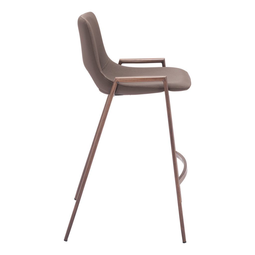 Set of Two 26" Brown Faux Leather And Steel Low Back Counter Height Bar Chairs