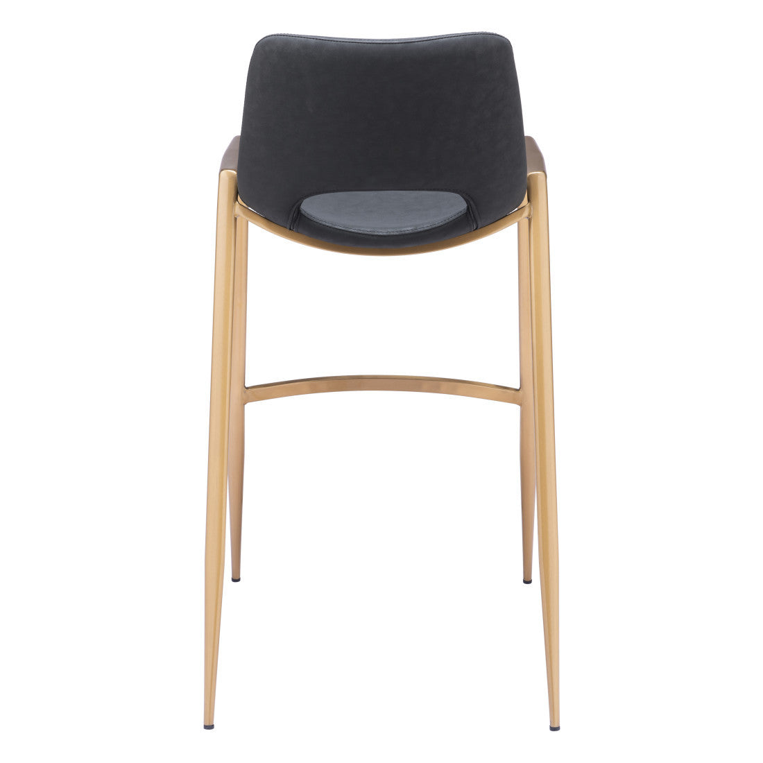 Set of Two 30" Black and Gold Faux Leather and Steel Low Back Bar Height Bar Chairs