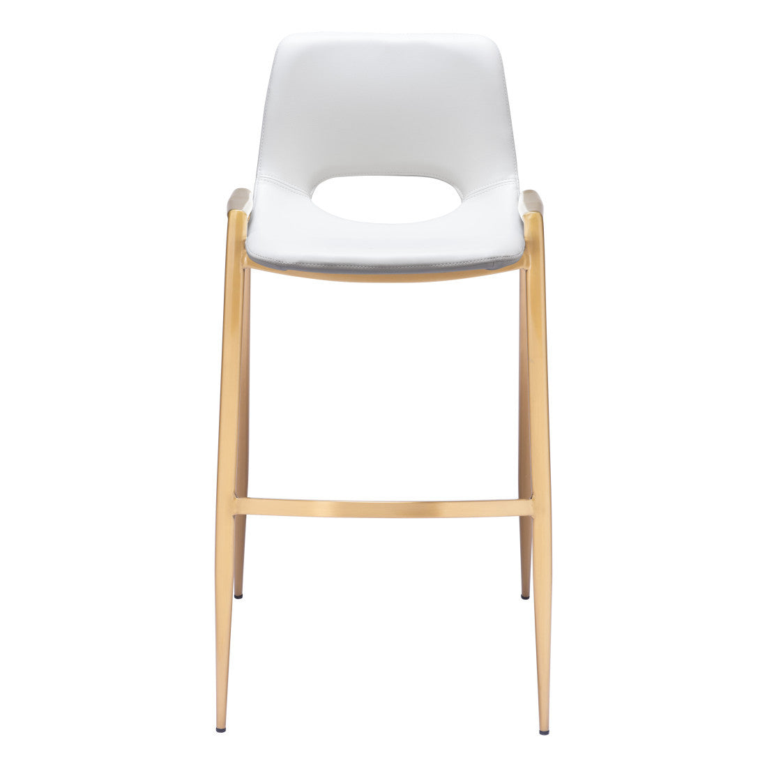 Set of Two 30" White And Gold Faux Leather And Steel Low Back Bar Height Bar Chairs