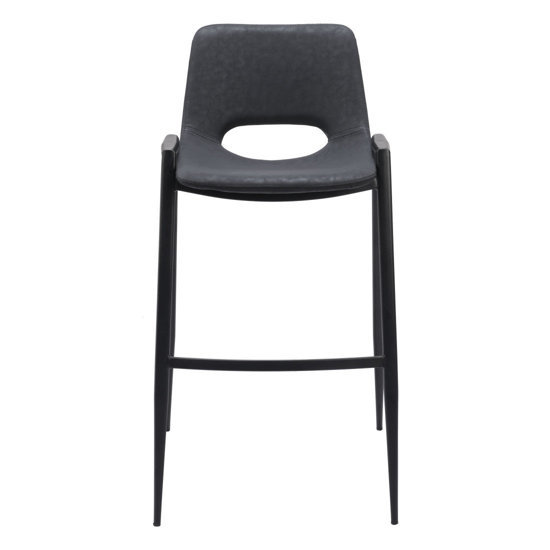 Set of Two 30" Black Faux Leather And Steel Low Back Bar Height Bar Chairs